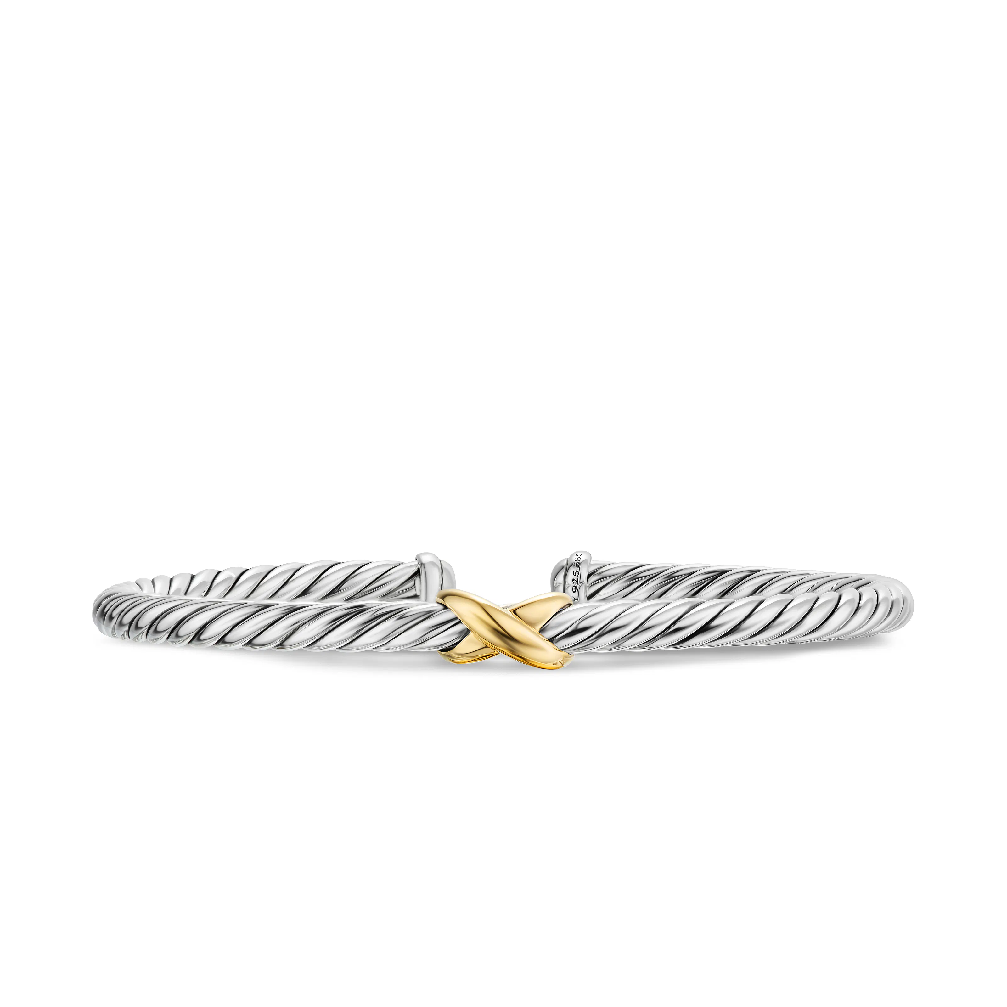 Vertical Cable Flex X Station Bracelet in Sterling Silver with 14K Yellow Gold, 4mm
