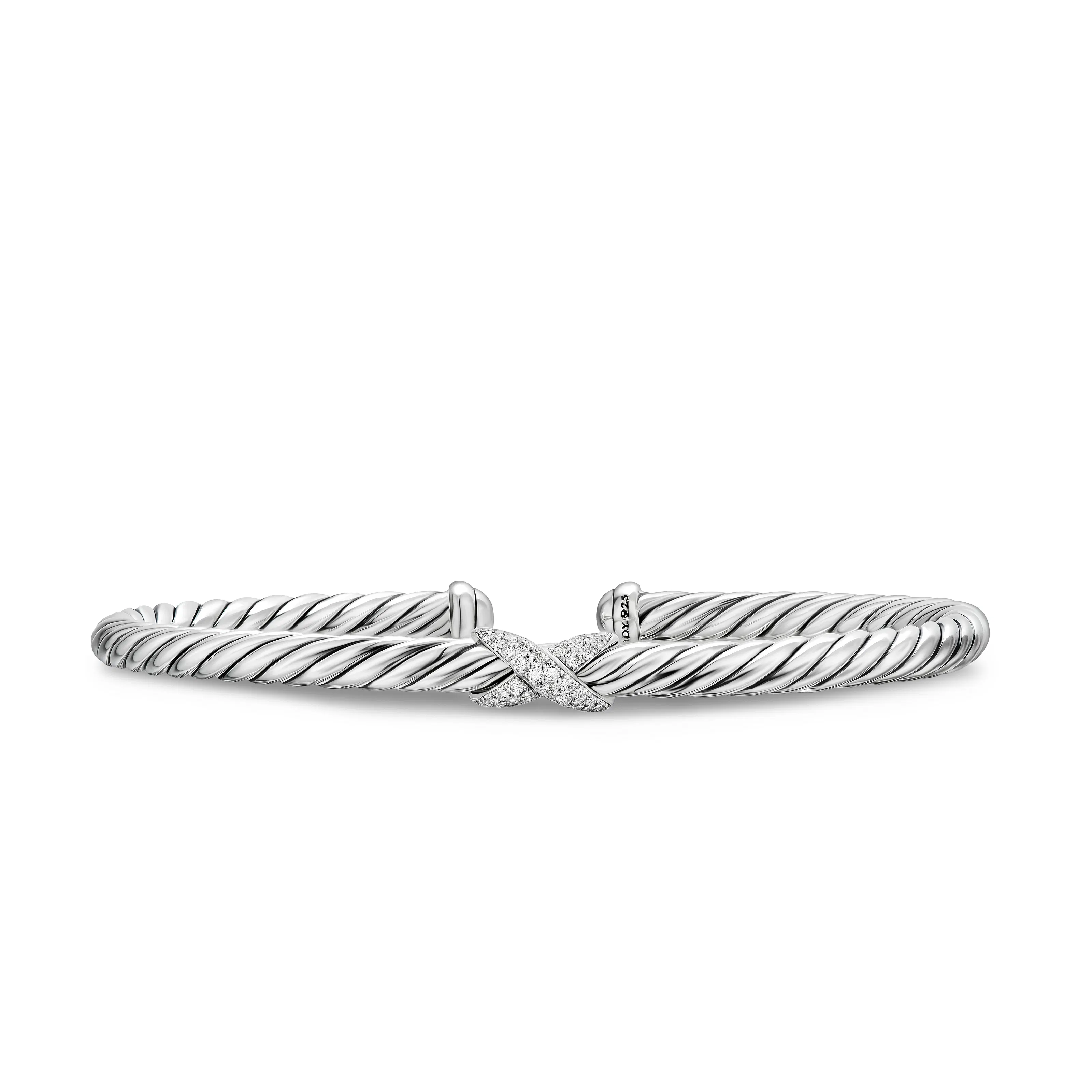 Vertical Cable Flex X Station Bracelet in Sterling Silver with Diamonds, 4mm