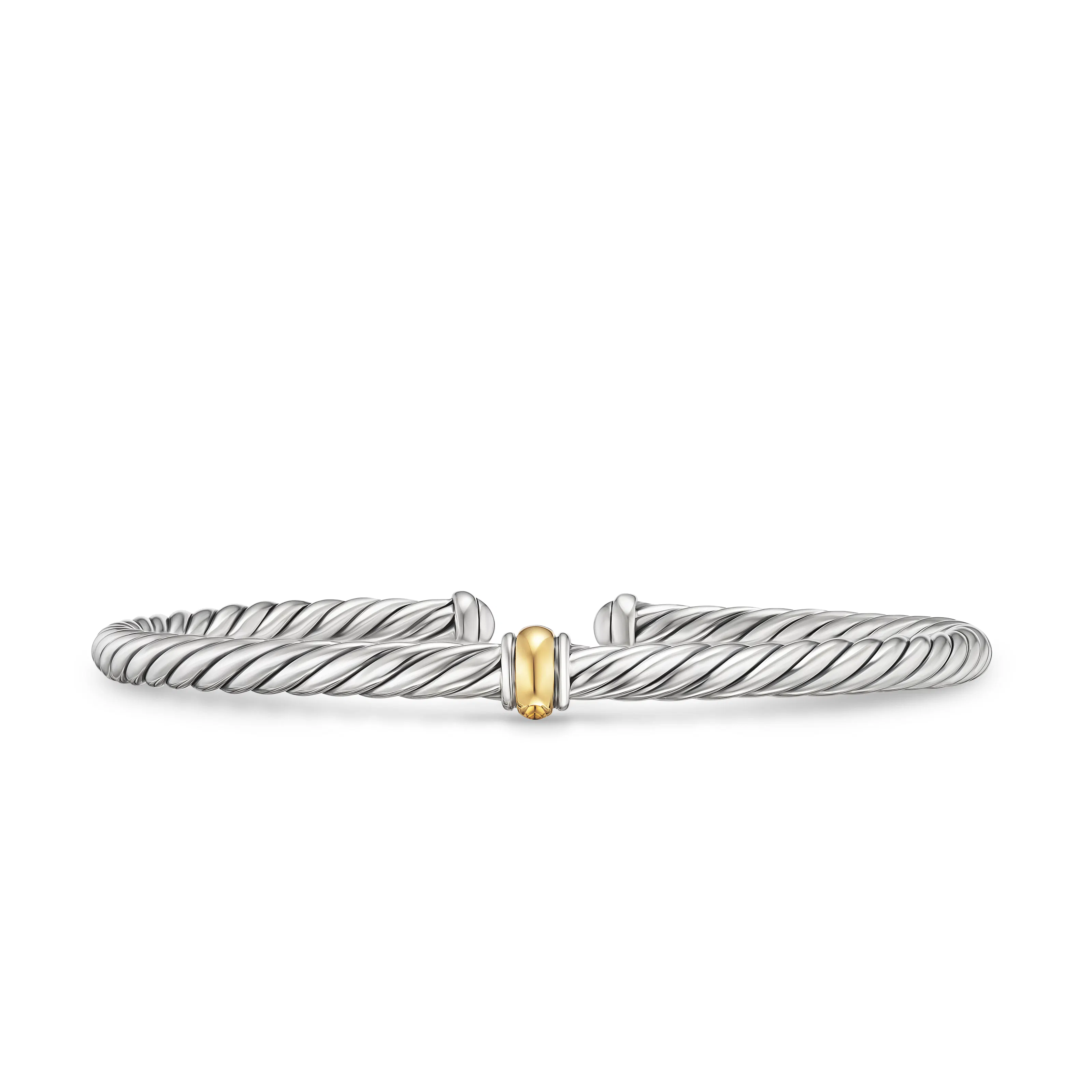 Vertical Cable Flex Station Bracelet in Sterling Silver with 14K Yellow Gold, 4mm