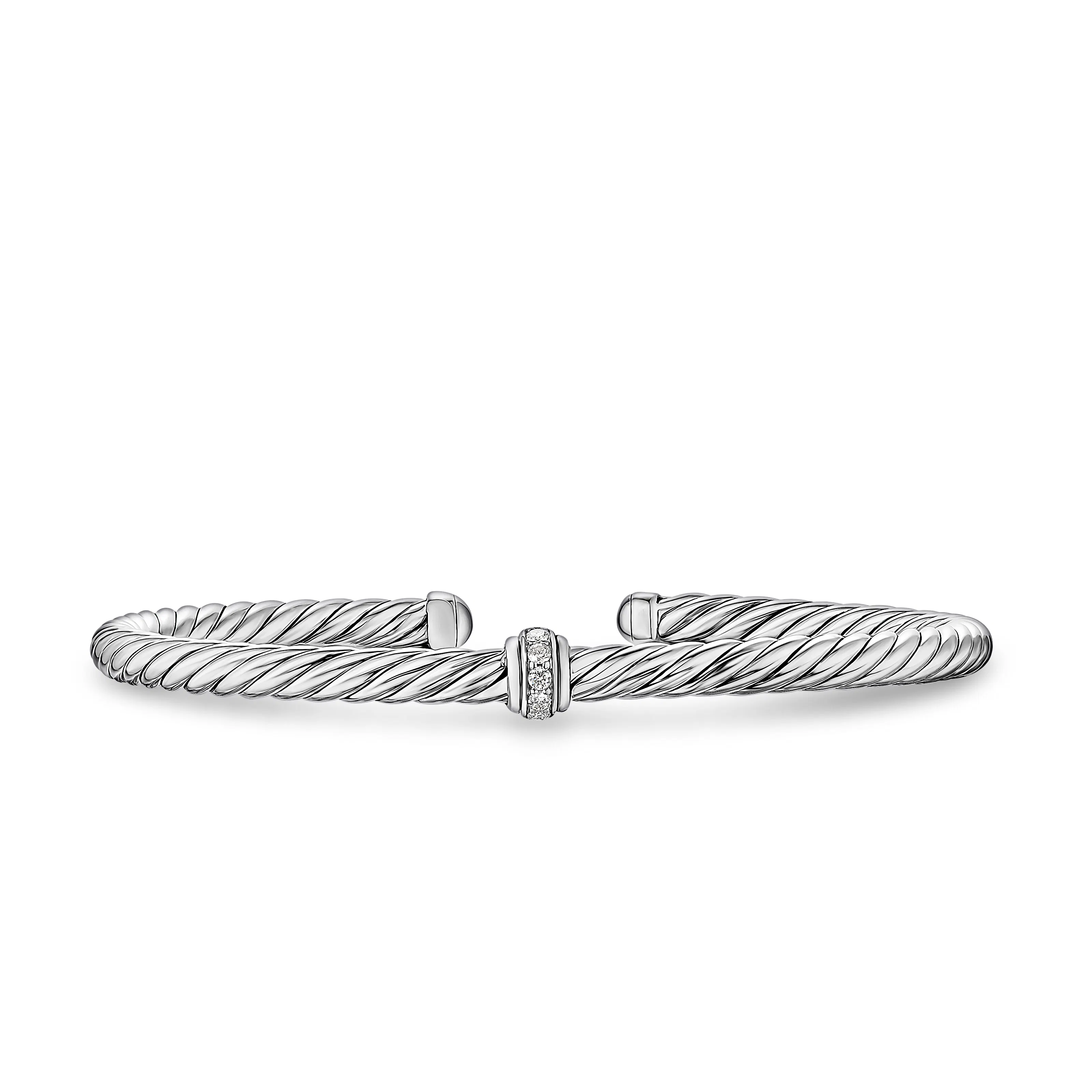 Vertical Cable Flex Station Bracelet in Sterling Silver with Diamonds, 4mm