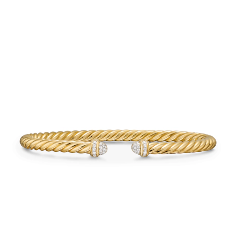 Vertical Cablespira Flex Bracelet in 18K Yellow Gold with Diamonds, 4mm