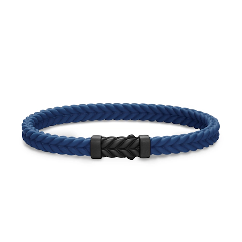 Vertical Chevron Bracelet in Blue Rubber with Black Titanium, 6mm