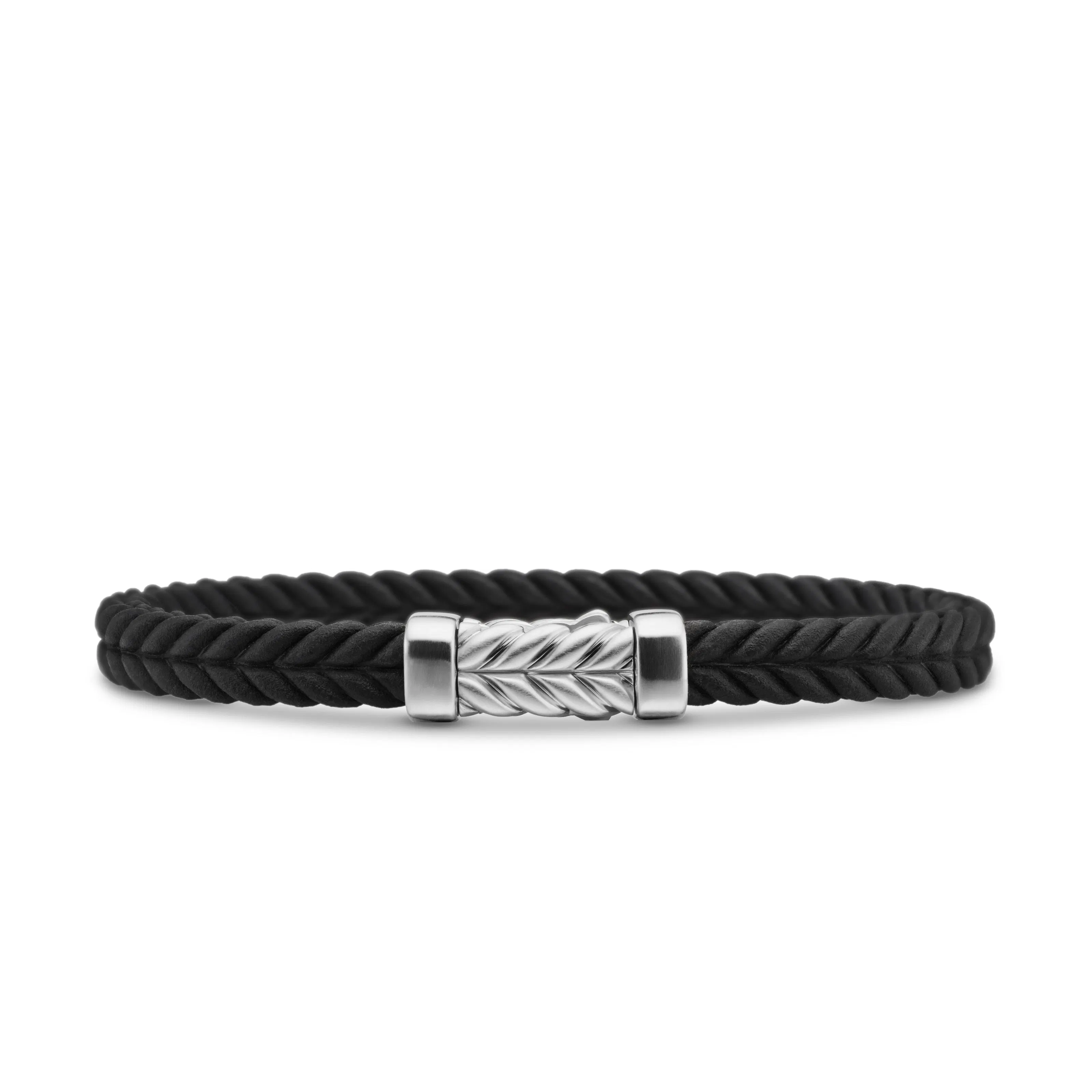 Vertical Chevron Bracelet  in Black Rubber with Sterling Silver, 6mm