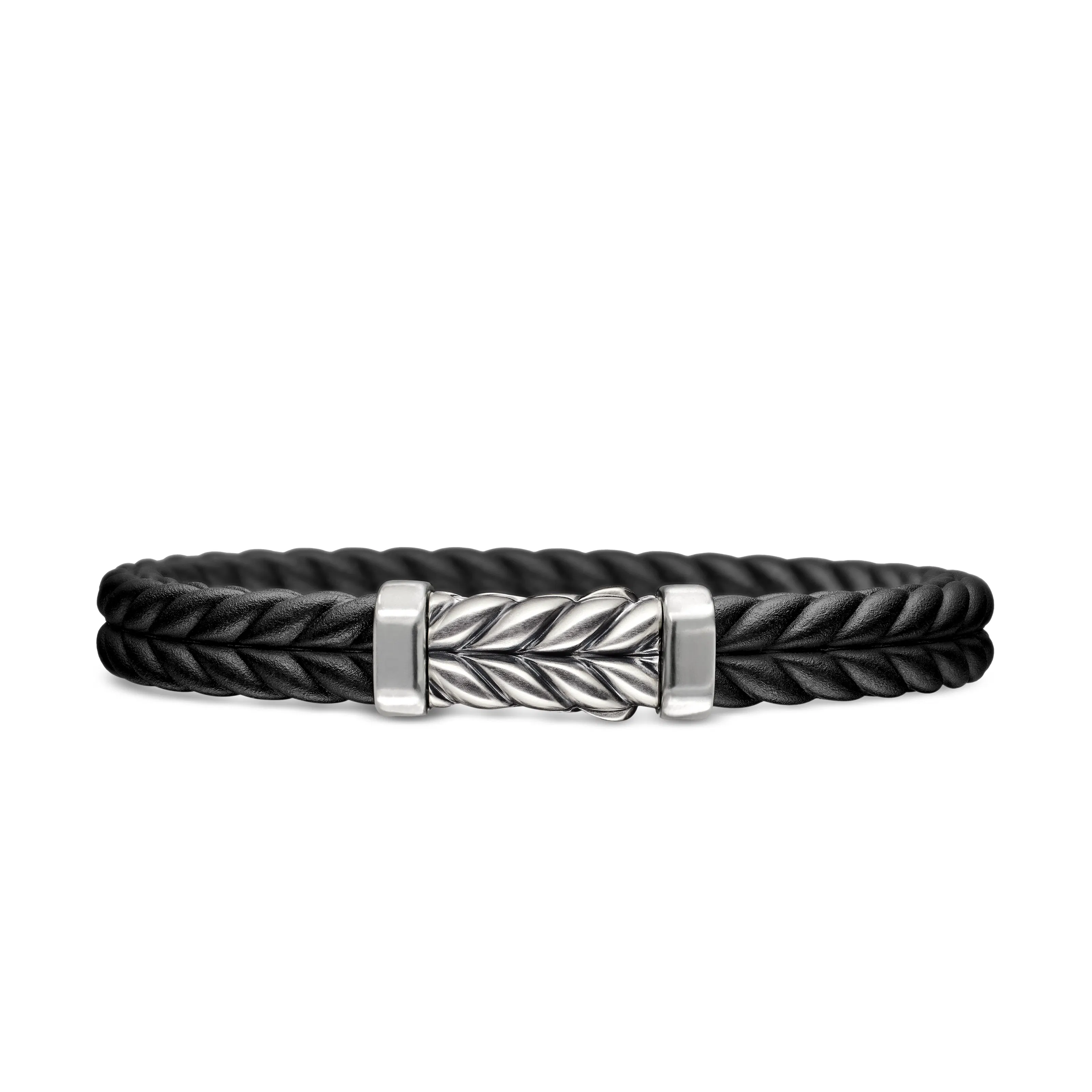 Vertical Chevron Bracelet  in Black Rubber with Sterling Silver, 9mm
