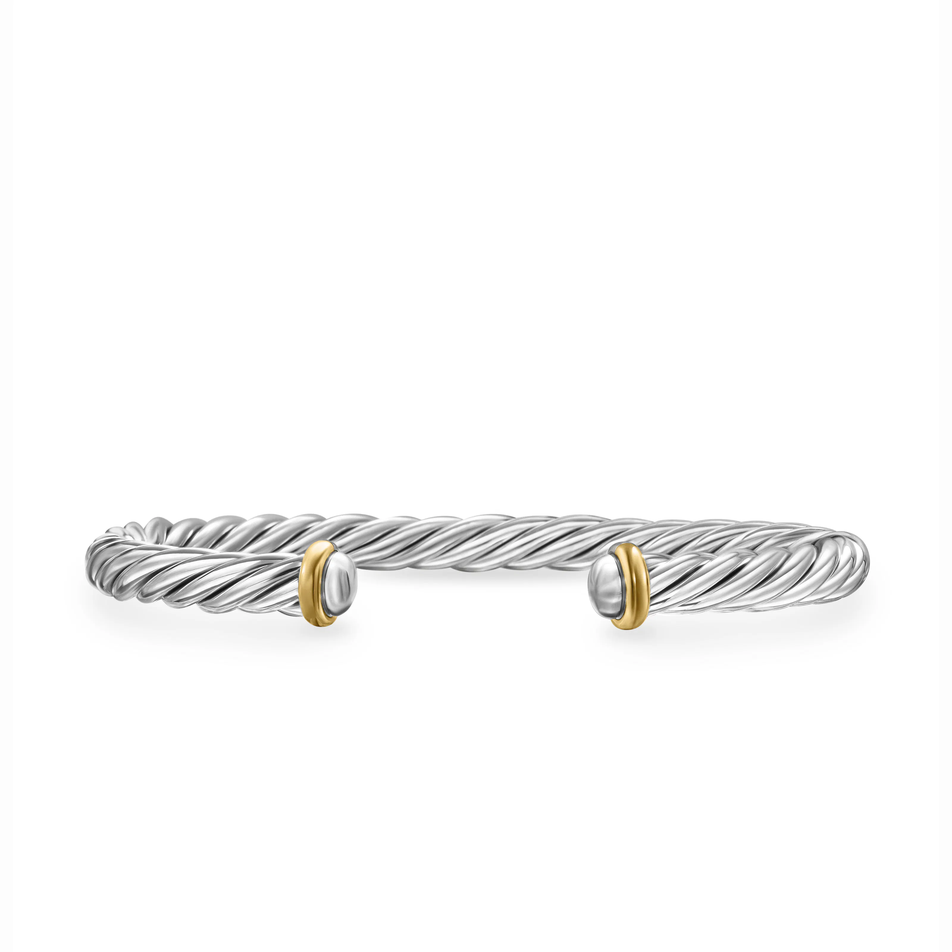 Vertical Cable Cuff Bracelet in Sterling Silver with 14K Yellow Gold, 6mm