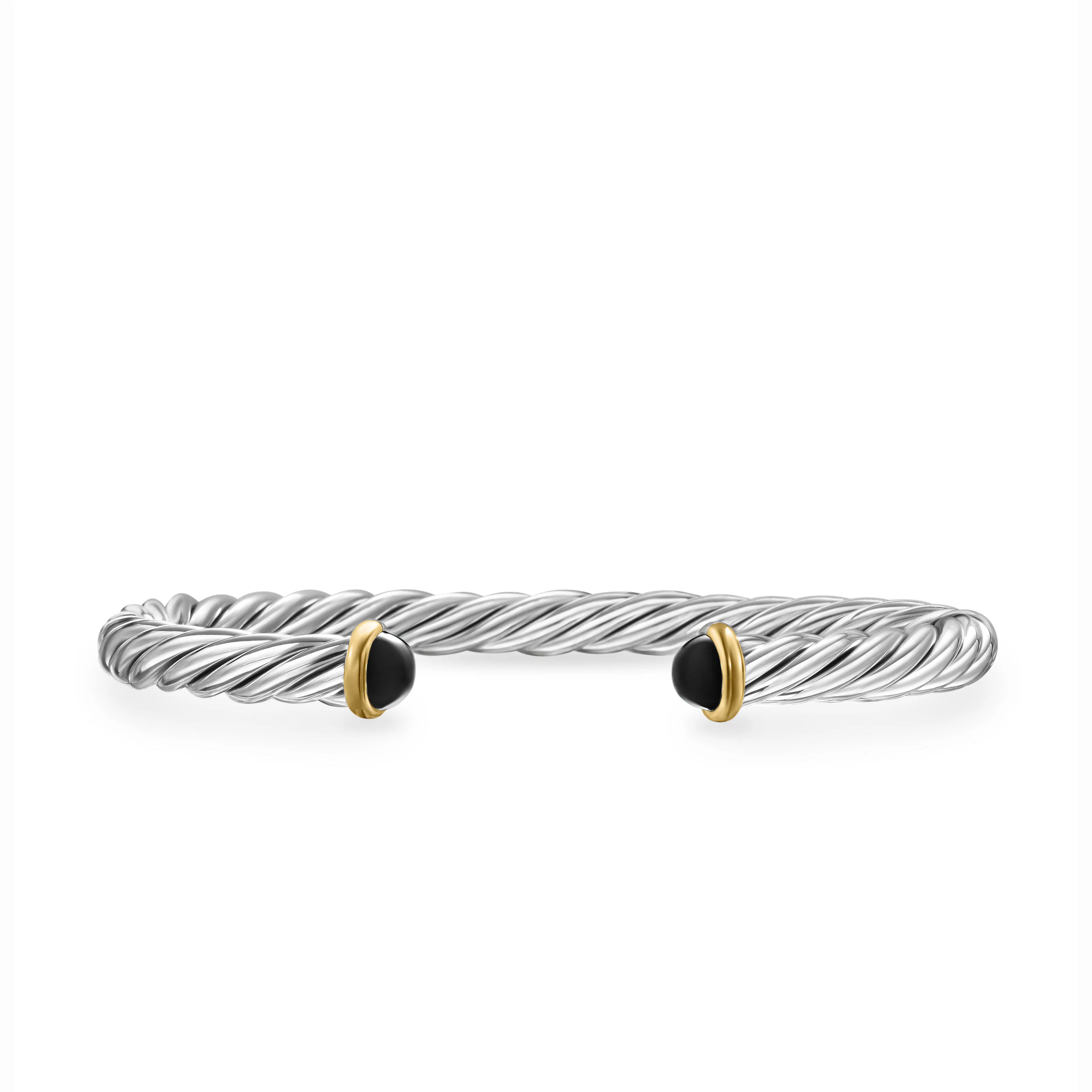 Vertical Cable Cuff Bracelet in Sterling Silver with 14K Yellow Gold and Black Onyx, 6mm
