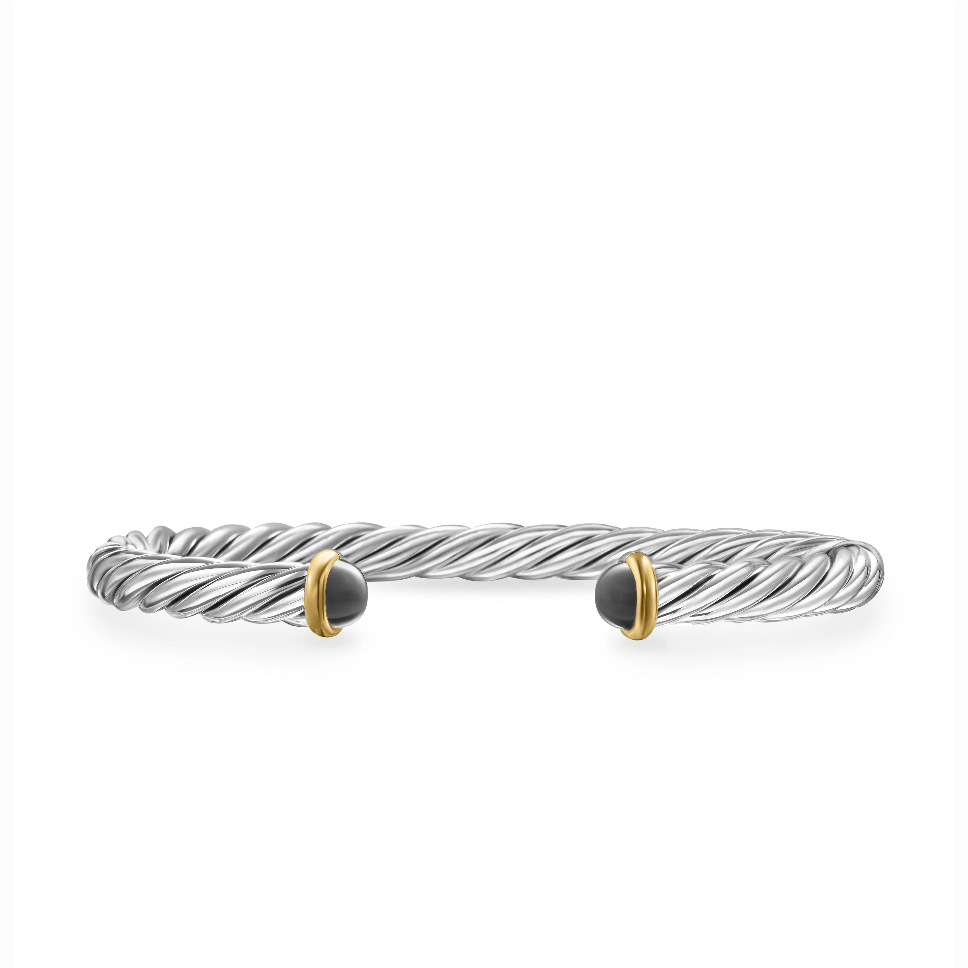Vertical Cable Cuff Bracelet in Sterling Silver with 14K Yellow Gold and Hematine, 6mm