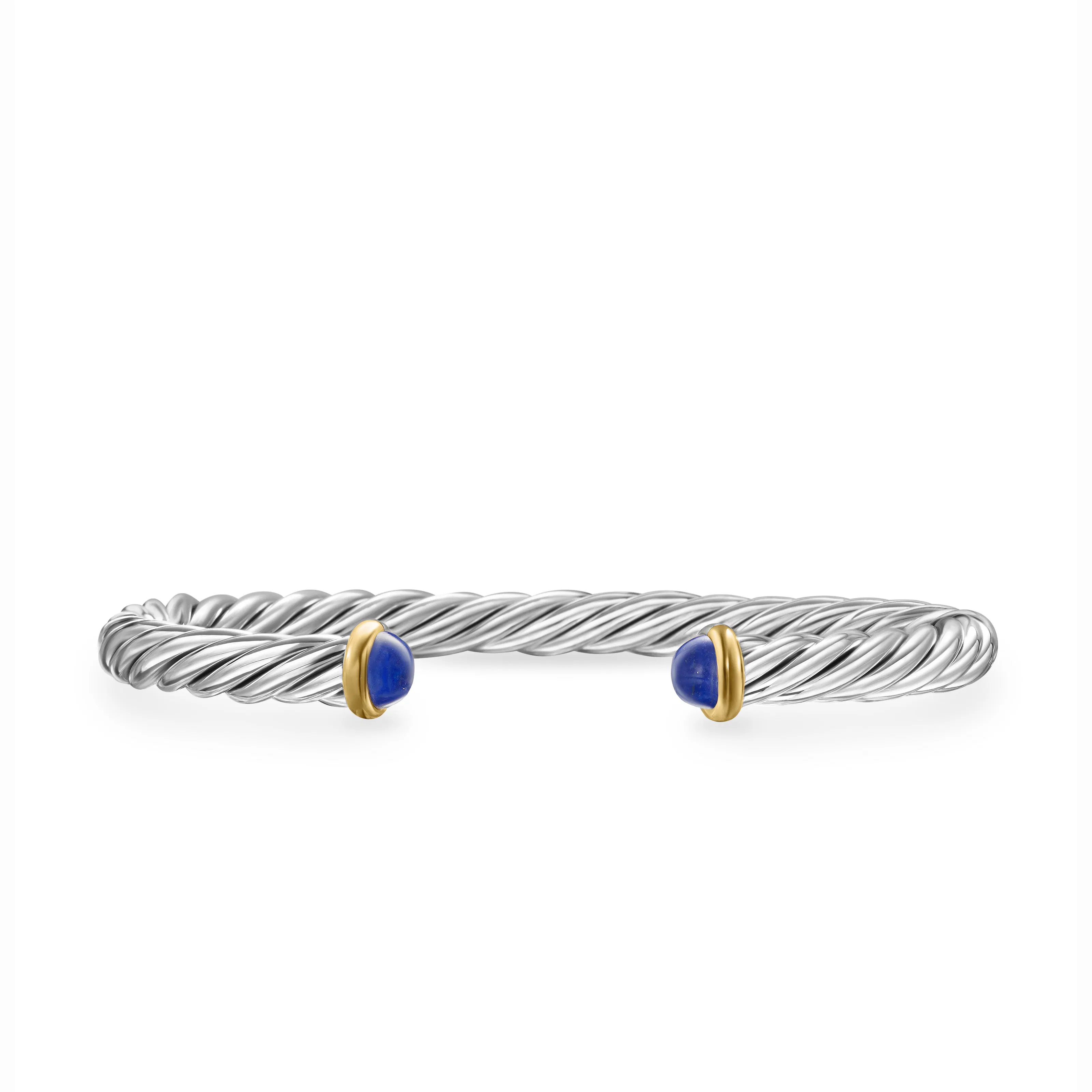 Vertical Cable Cuff Bracelet in Sterling Silver with 14K Yellow Gold and Lapis, 6mm
