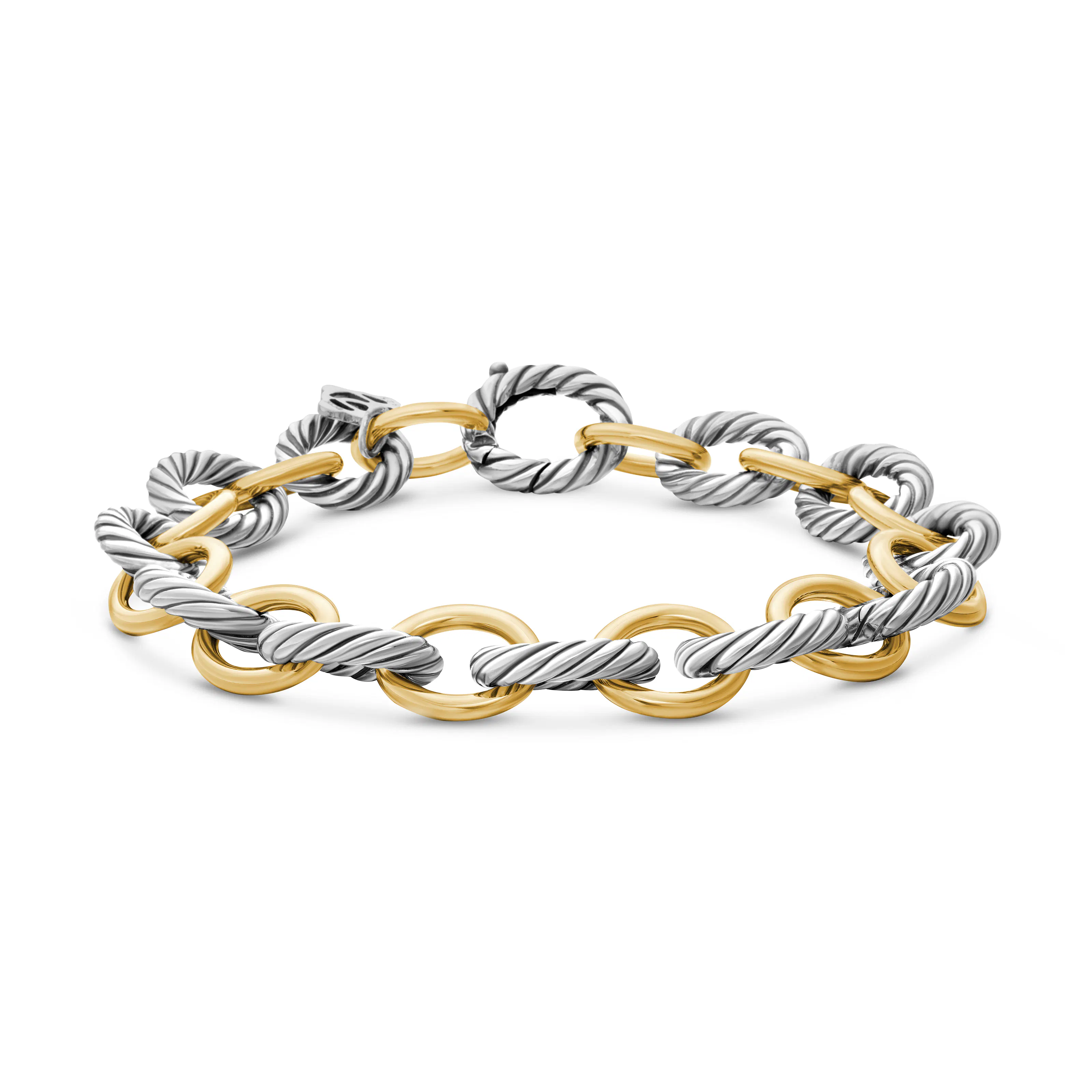 Vertical Oval Link Chain Bracelet in Sterling Silver with 18K Yellow Gold, 10mm
