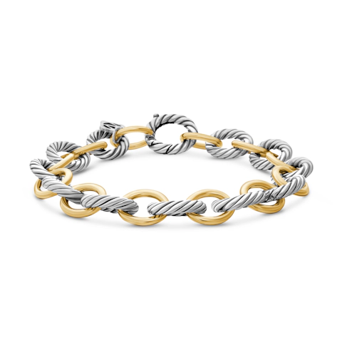 Vertical Oval Link Chain Bracelet in Sterling Silver with 18K Yellow Gold, 10mm