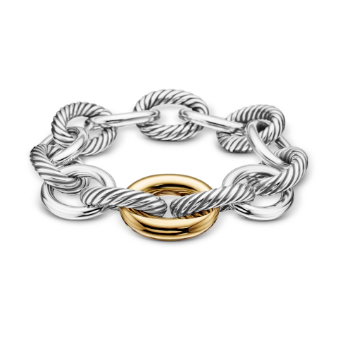 Vertical Oval Link Chain Bracelet in Sterling Silver with 18K Yellow Gold, 19mm