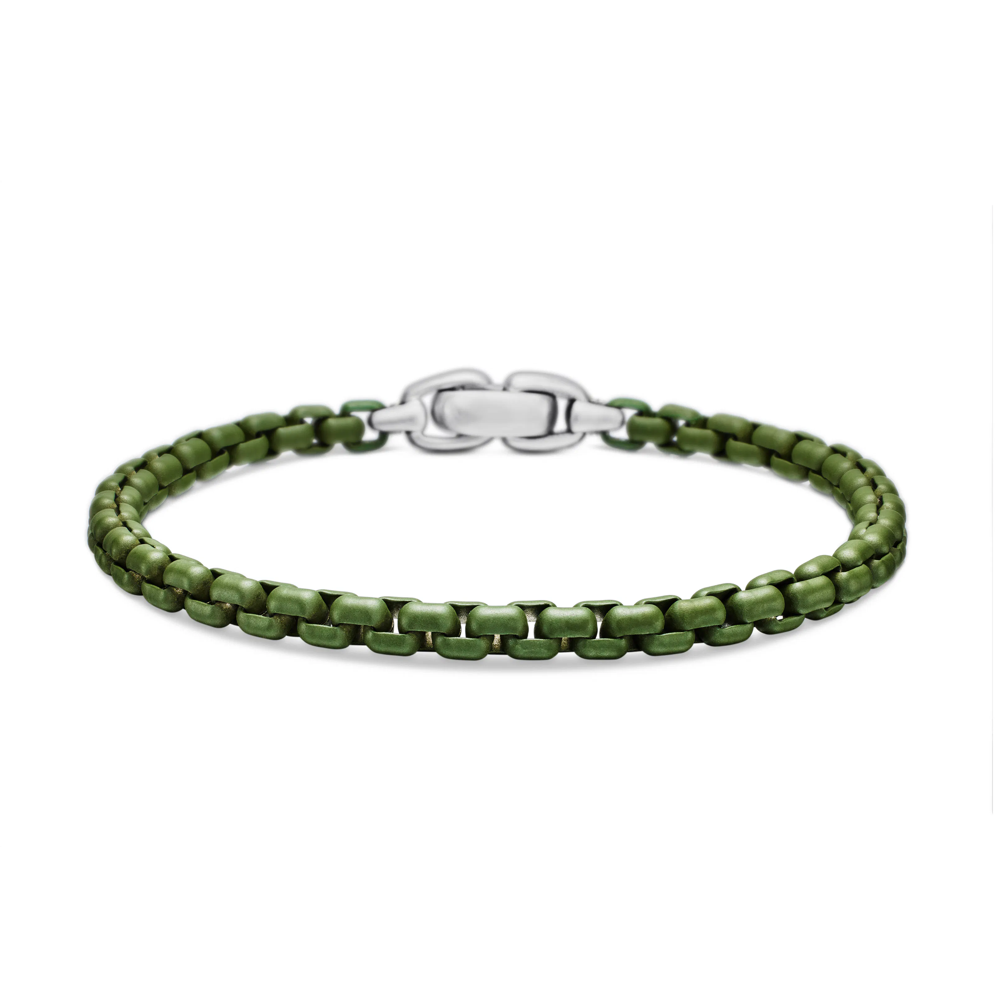 Vertical Box Chain Bracelet in Sterling Silver with Green Stainless Steel, 5mm