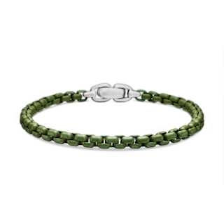 Vertical Box Chain Bracelet in Sterling Silver with Green Stainless Steel, 5mm
