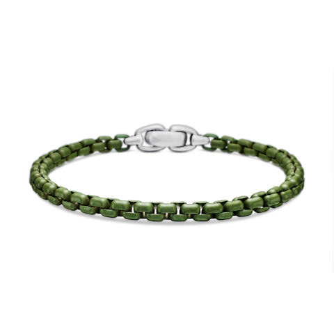 Vertical Box Chain Bracelet in Sterling Silver with Green Stainless Steel, 5mm