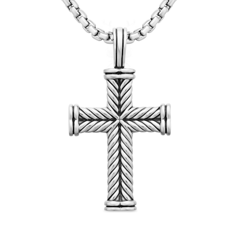 Vertical Chevron Cross Pendant in Sterling Silver, 33.5mm