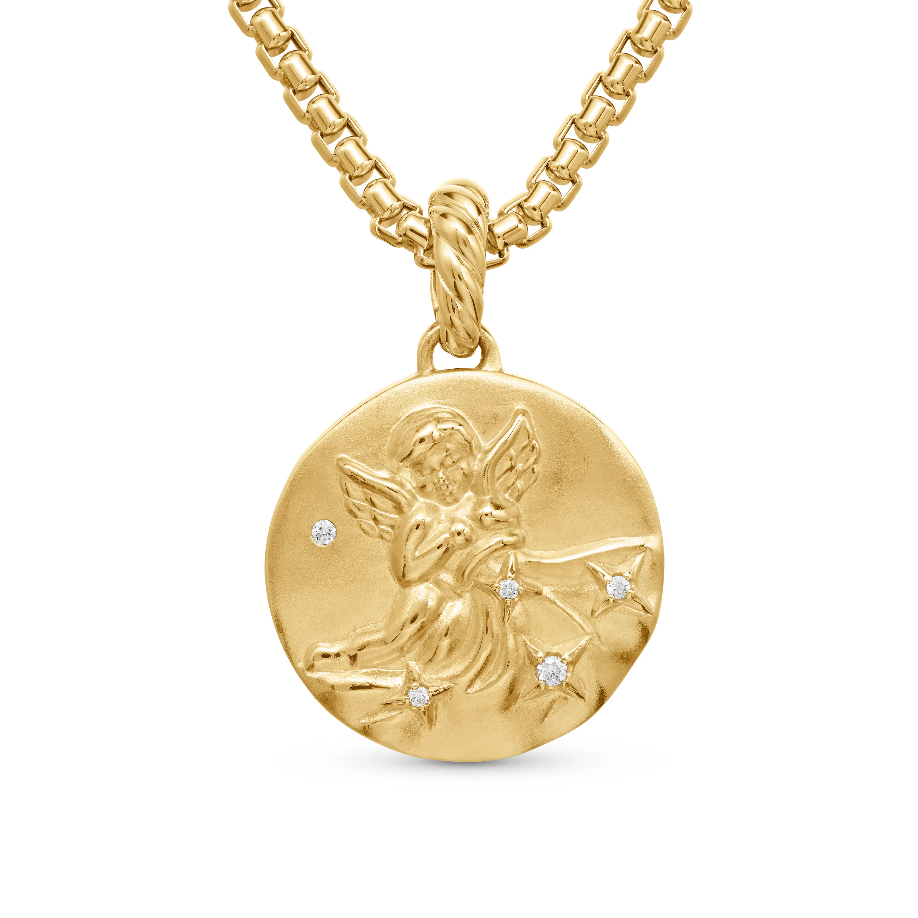 Vertical Aquarius Amulet in 18K Yellow Gold with Diamonds, 28.7mm