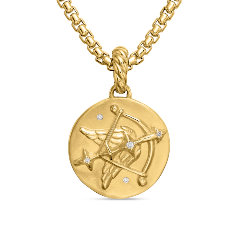 Vertical Sagittarius Amulet in 18K Yellow Gold with Diamonds, 28.7mm