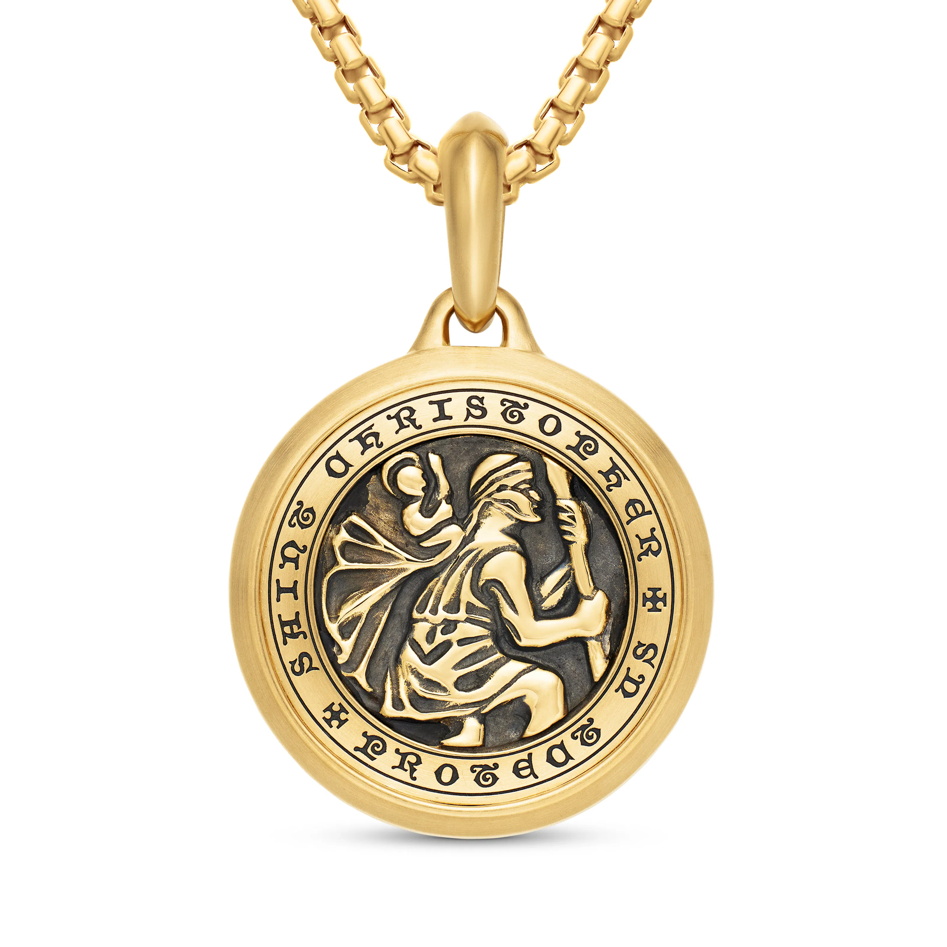 Vertical St. Christopher Amulet in 18K Yellow Gold, 34.5mm