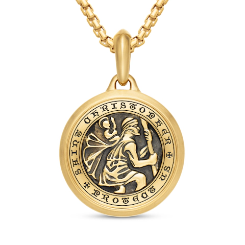Vertical St. Christopher Amulet in 18K Yellow Gold, 34.5mm