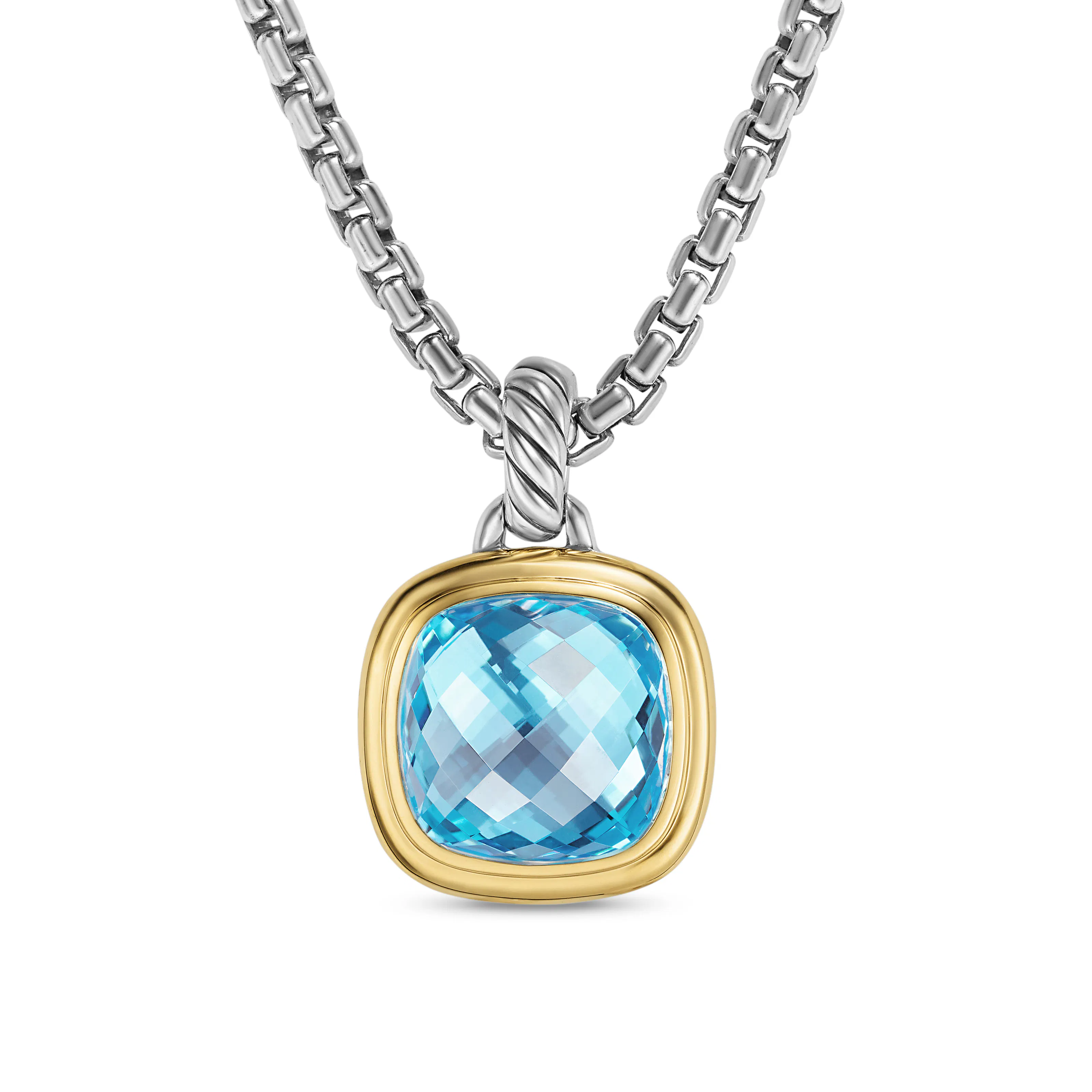 Vertical Albion Pendant in Sterling Silver with 18K Yellow Gold and Blue Topaz, 11mm