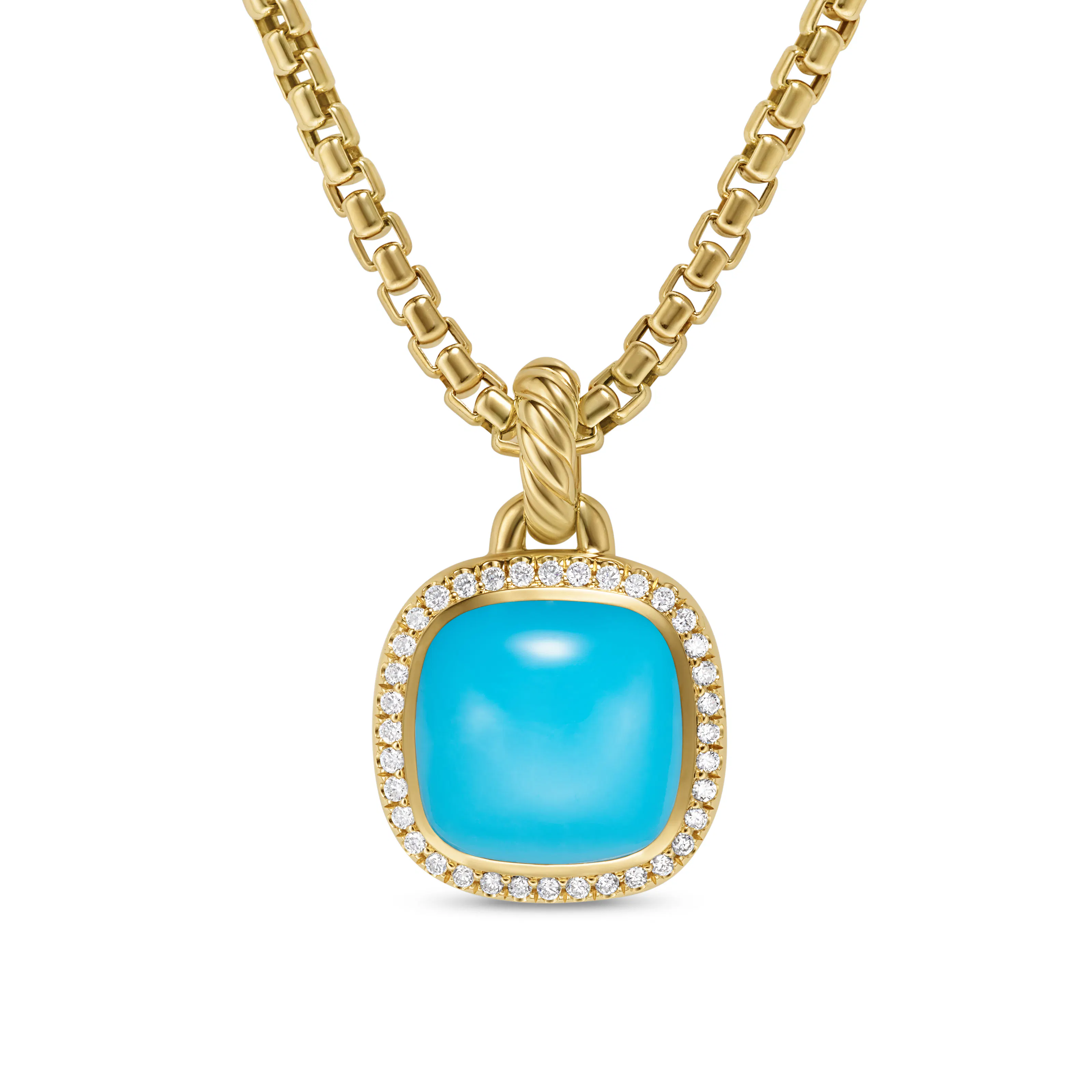 Vertical Albion Pendant in 18K Yellow Gold with Turquoise and Diamonds, 11mm