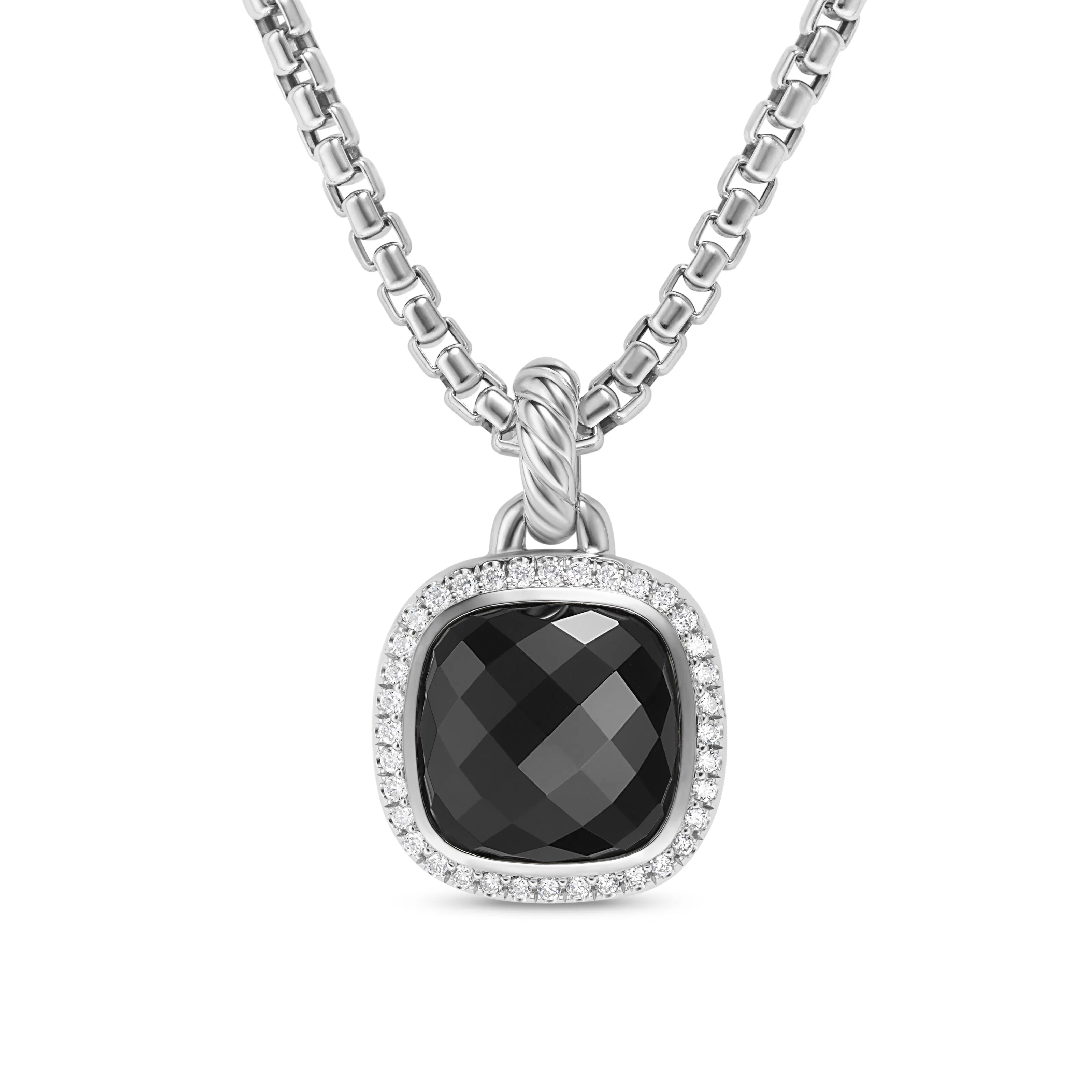 Vertical Albion Pendant in Sterling Silver with Black Onyx and Diamonds, 11mm