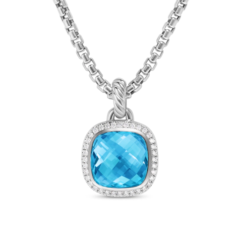 Vertical Albion Pendant in Sterling Silver with Blue Topaz and Diamonds, 11mm