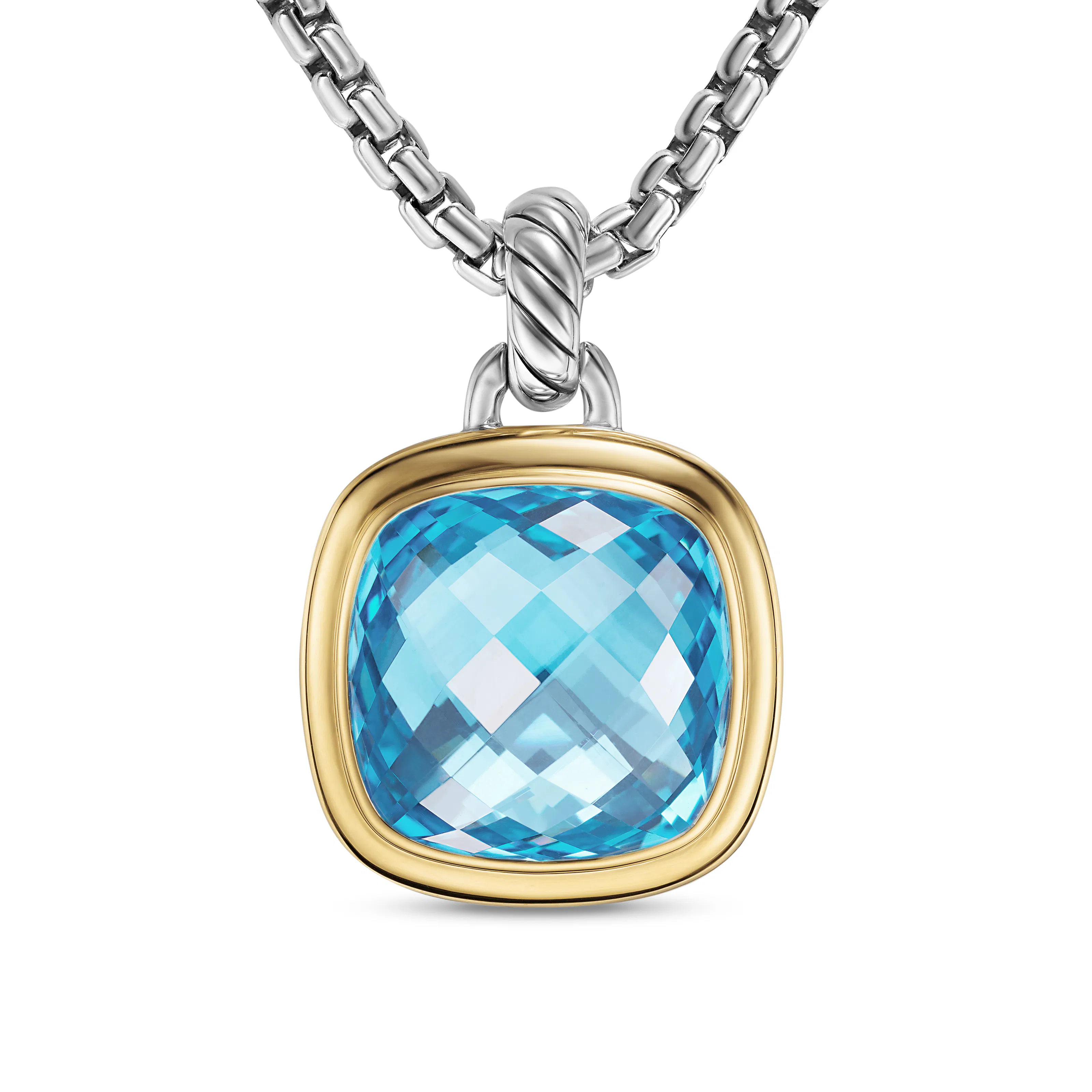 Vertical Albion Pendant in Sterling Silver with 18K Yellow Gold and Blue Topaz, 15mm