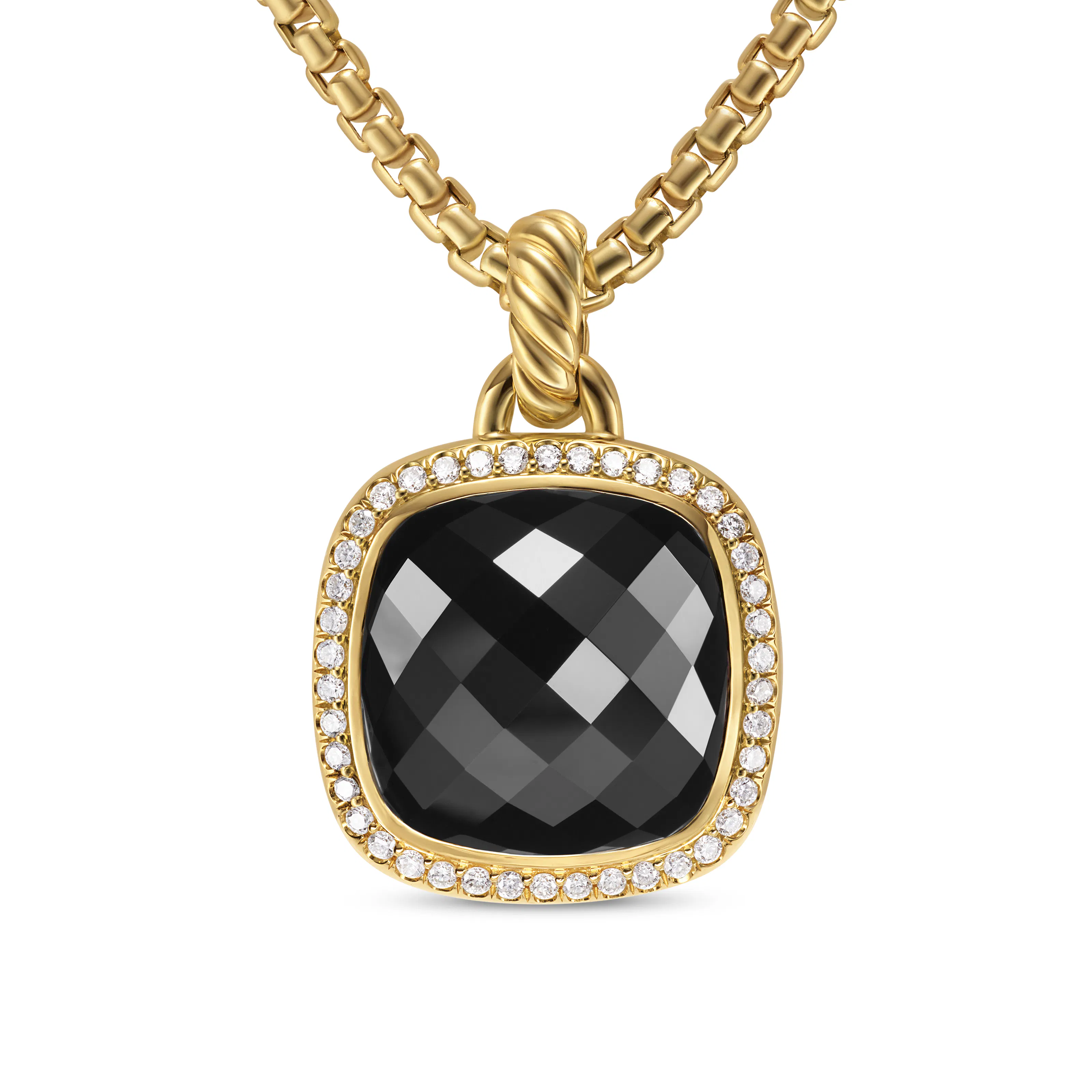 Vertical Albion Pendant in 18K Yellow Gold with Black Onyx and Diamonds, 15mm