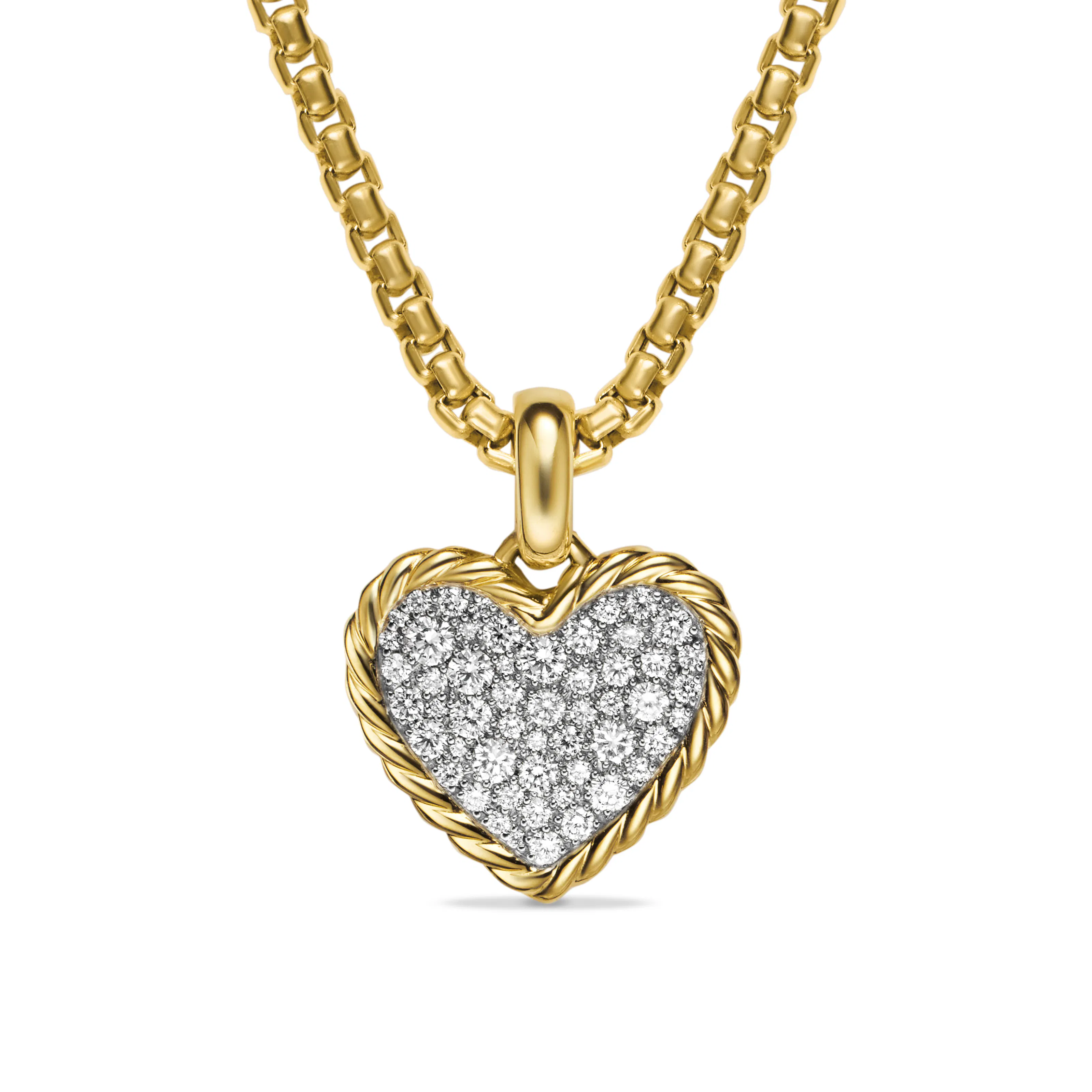 Vertical Pav Heart Amulet in 18K Yellow Gold with Diamonds, 15.6mm