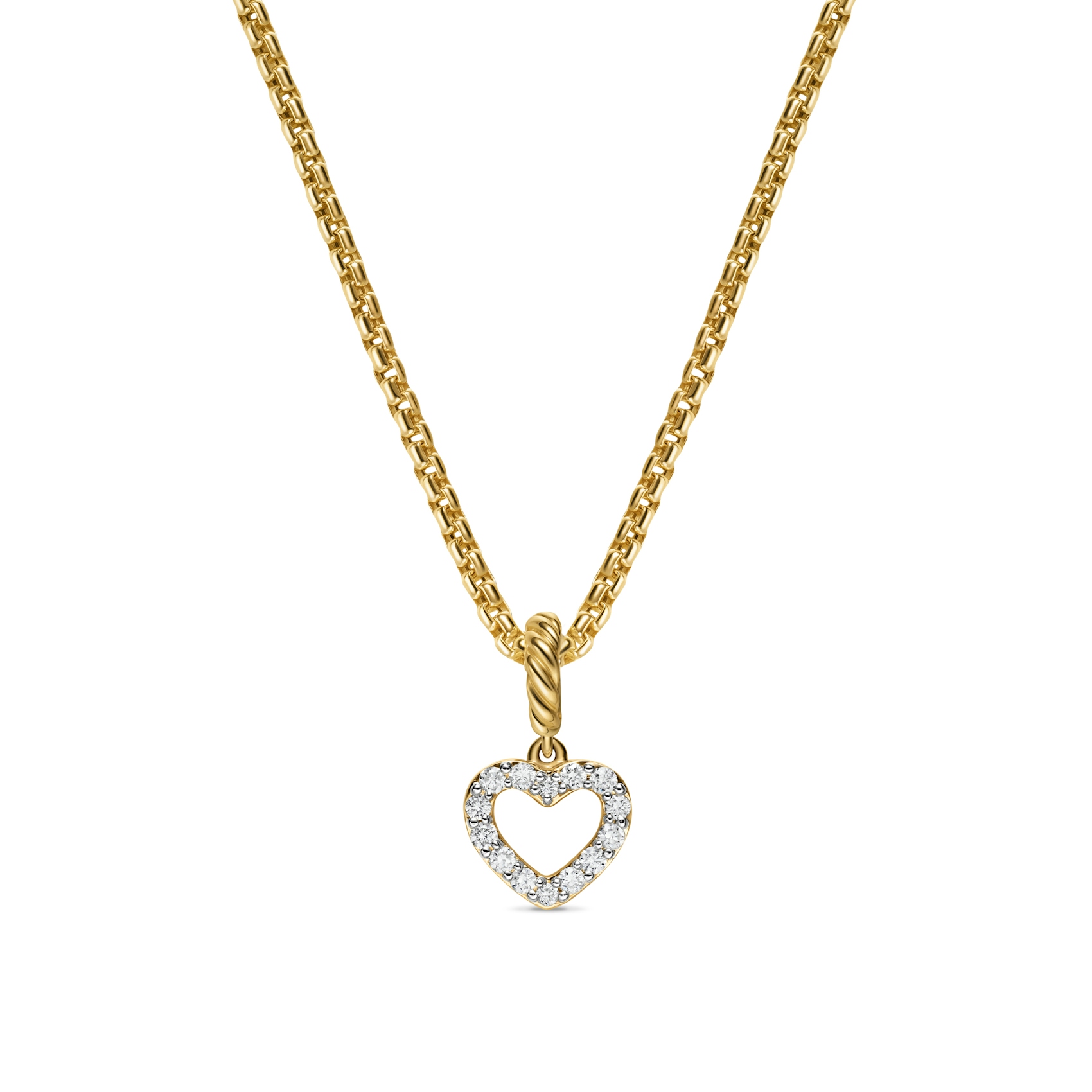 Vertical Micro Pav Open Heart Amulet in 18K Yellow Gold with Diamonds, 6.8mm
