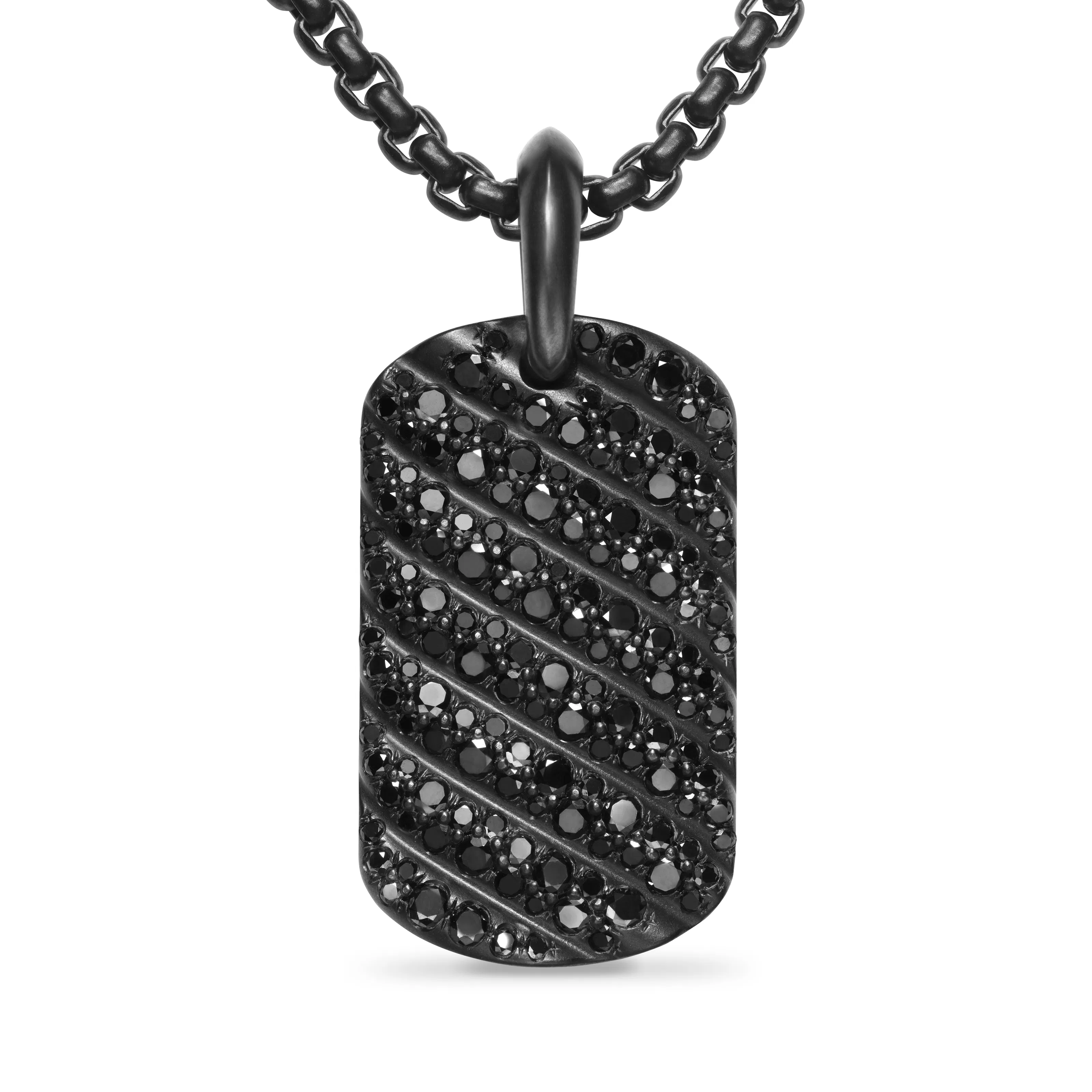 Vertical Sculpted Cable Tag in Black Titanium with Black Diamonds, 27mm