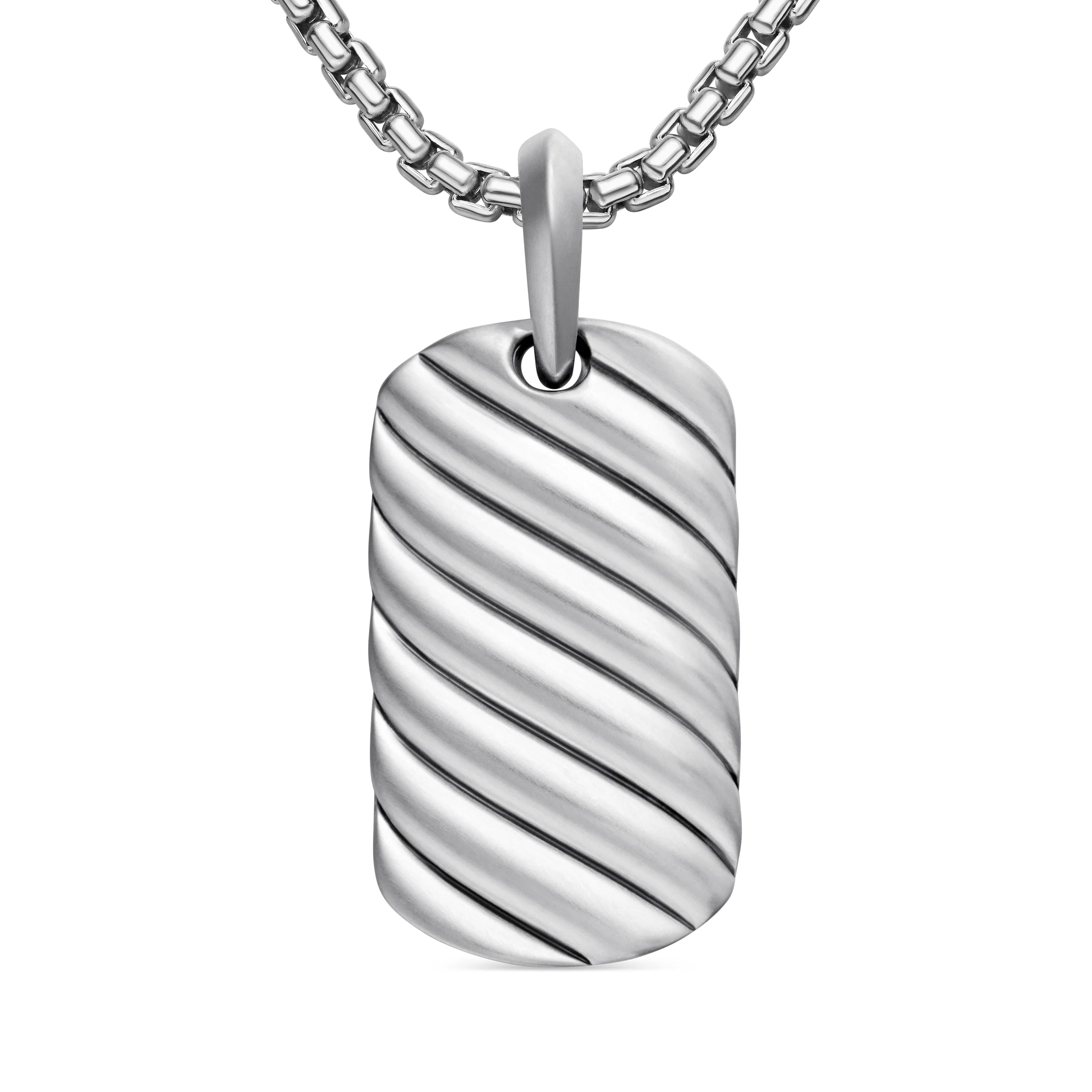 Vertical Sculpted Cable Tag in Sterling Silver, 27mm