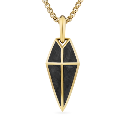 Vertical Spearpoint Amulet in 18K Yellow Gold with Forged Carbon, 27mm