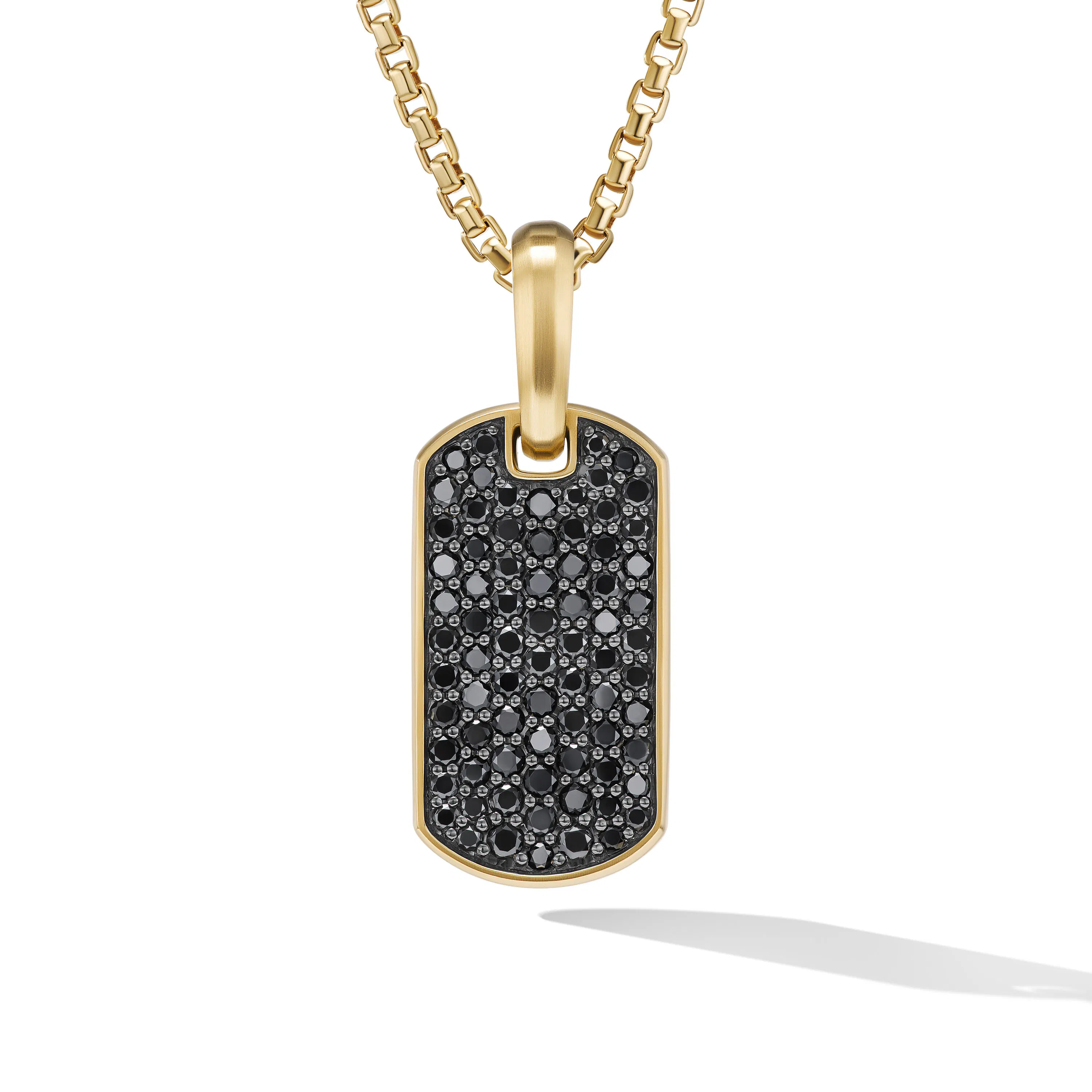 Vertical Chevron Tag in 18K Yellow Gold with Black Diamonds, 21mm