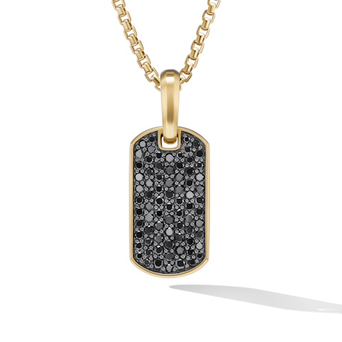 Vertical Chevron Tag in 18K Yellow Gold with Black Diamonds, 21mm