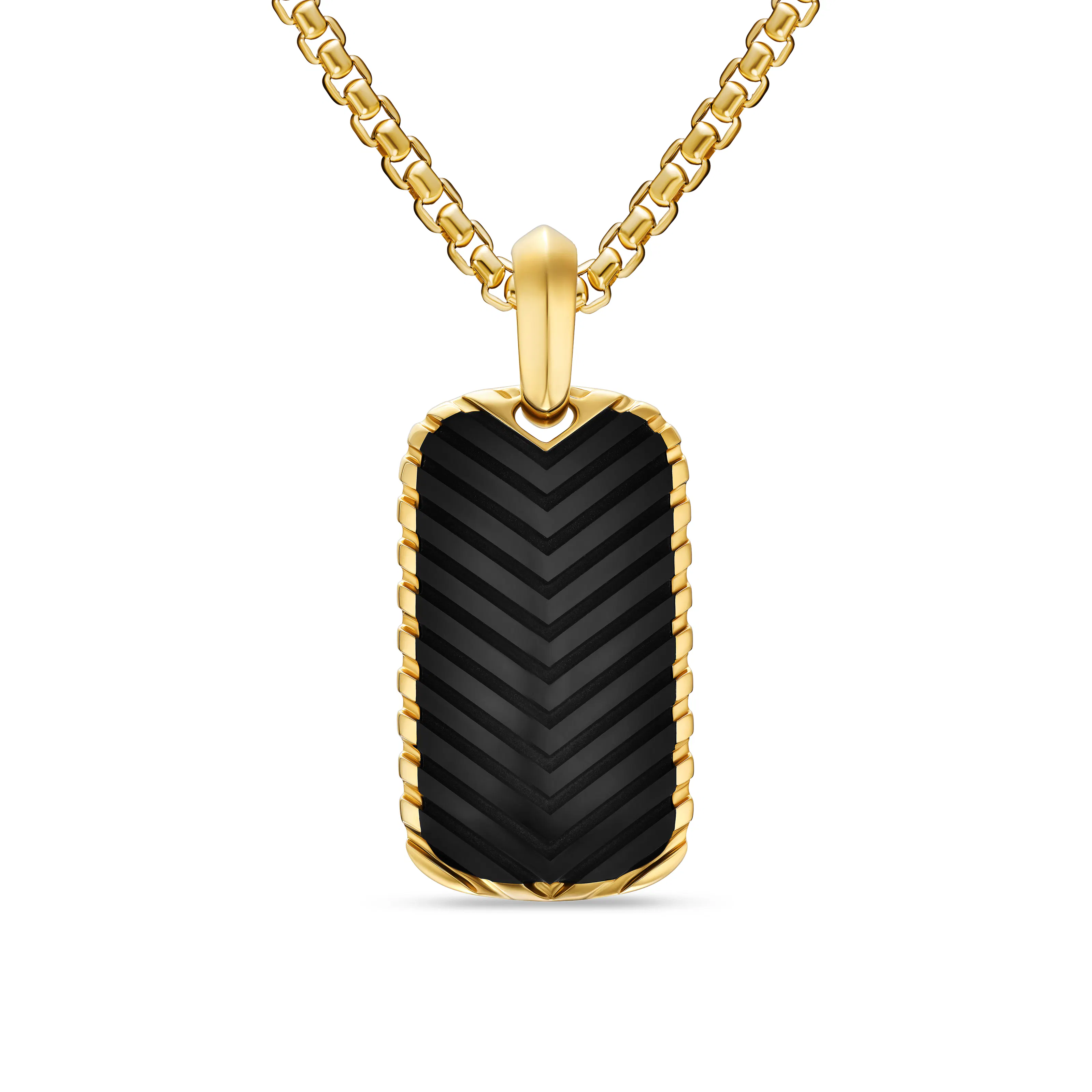 Vertical Chevron Tag in 18K Yellow Gold with Black Onyx, 27mm