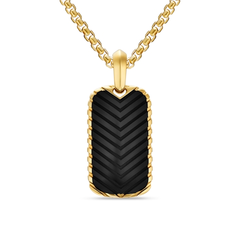 Vertical Chevron Tag in 18K Yellow Gold with Black Onyx, 27mm