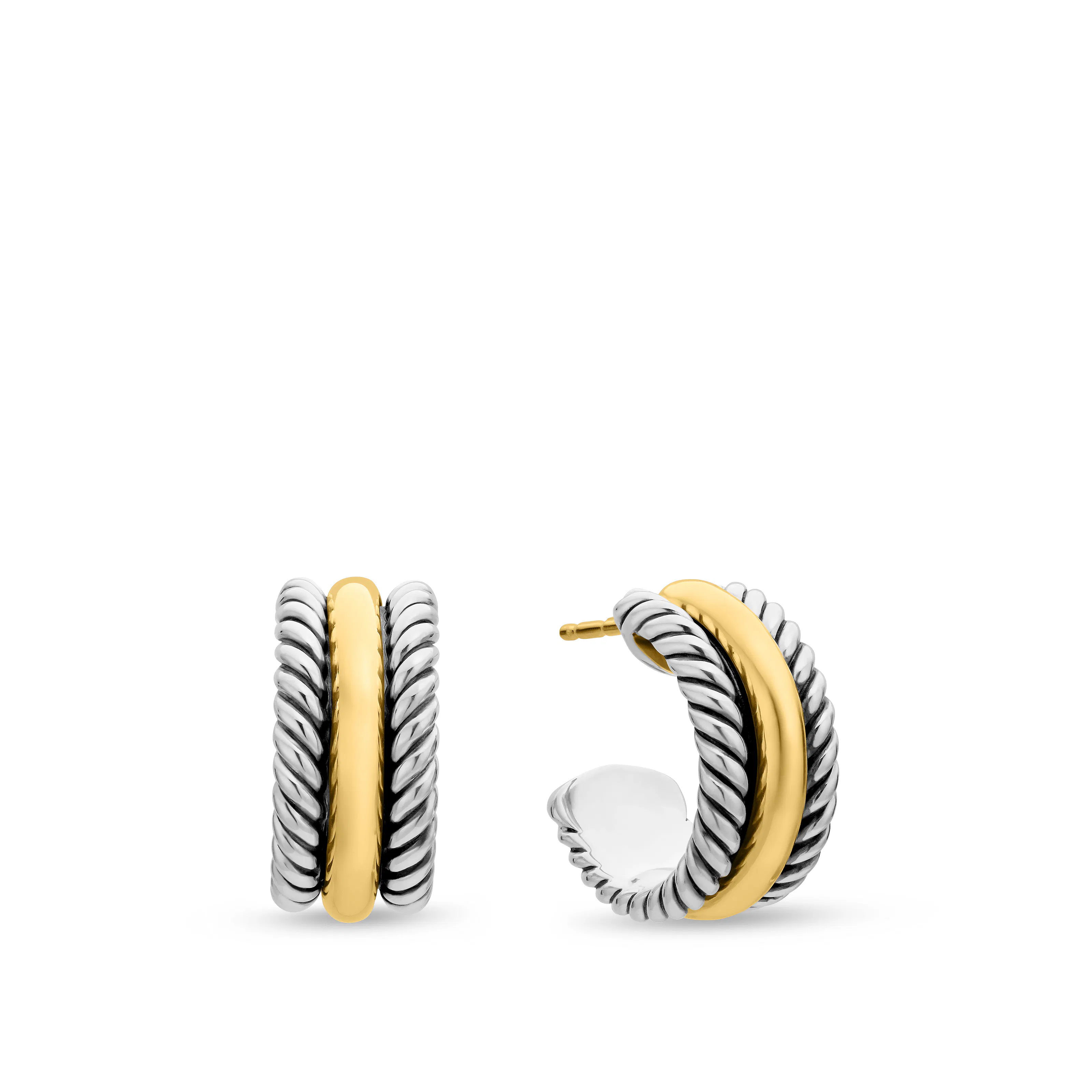 Vertical Cable Collectibles Huggie Hoop Earrings in Sterling Silver with 14K Yellow Gold, 15.6mm