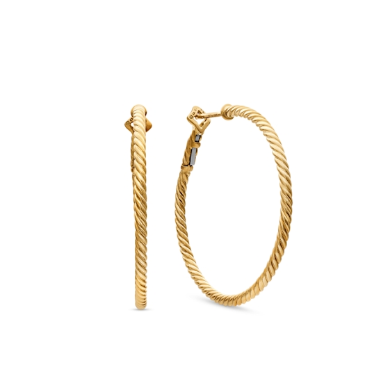 Vertical Cable Hoop Earrings in 18K Yellow Gold, 1.25in