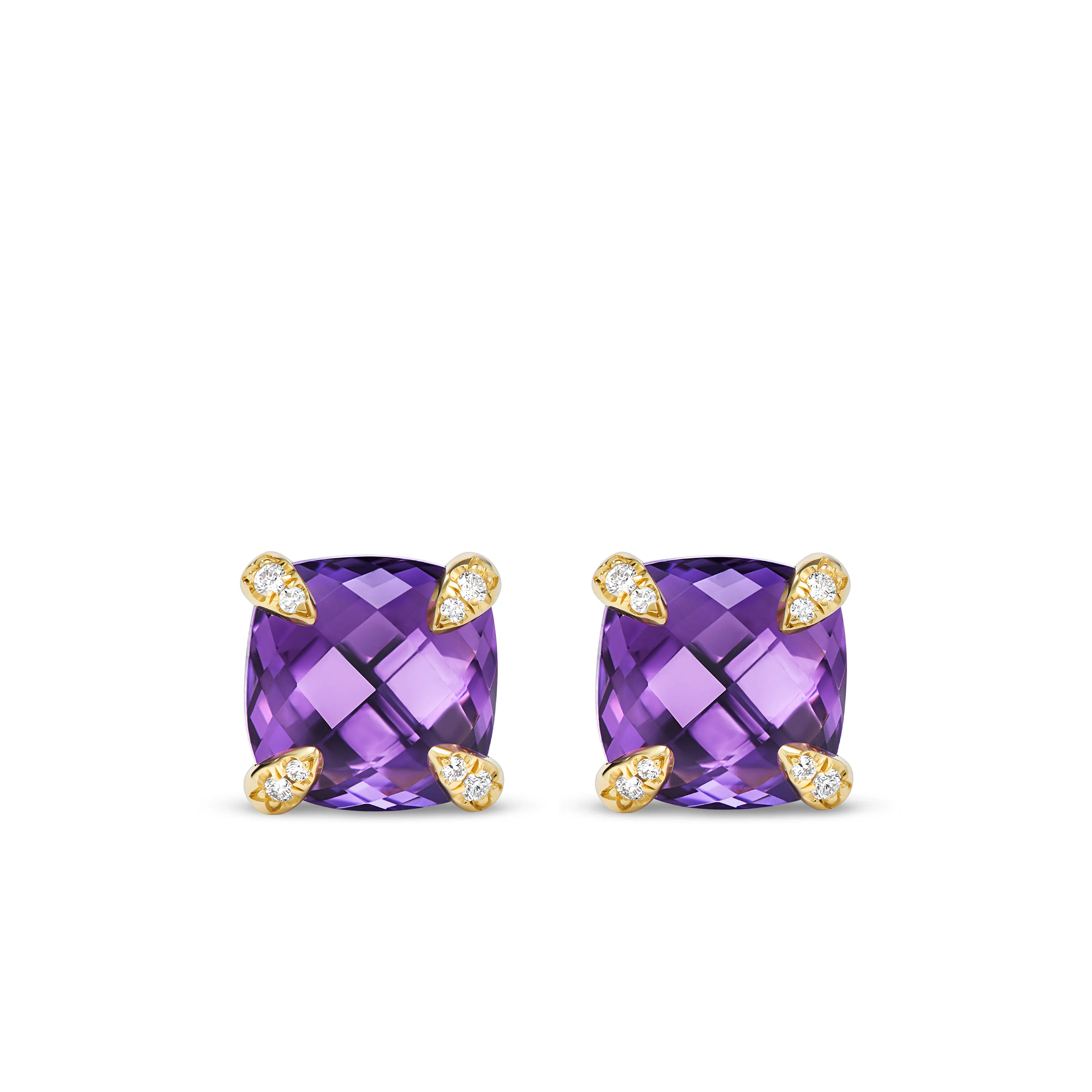 Vertical ChatelaineÂ Stud Earrings in 18K Yellow Gold with Amethyst and Diamonds, 8mm