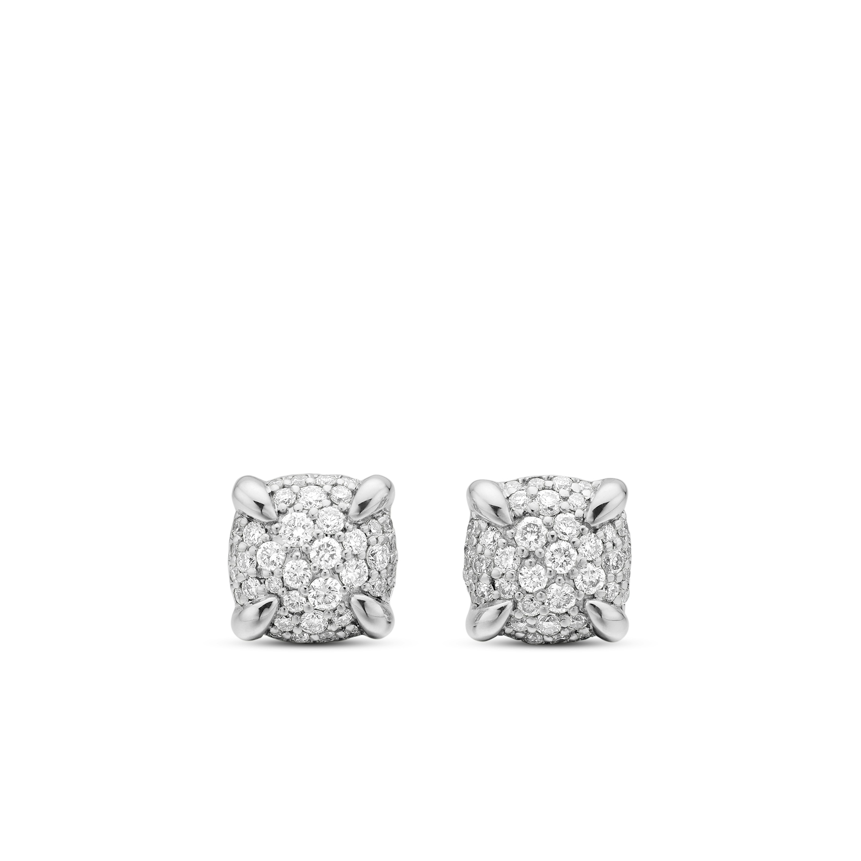 Vertical Petite Chatelaine Stud Earrings in Sterling Silver with Pav Diamonds, 6.5mm