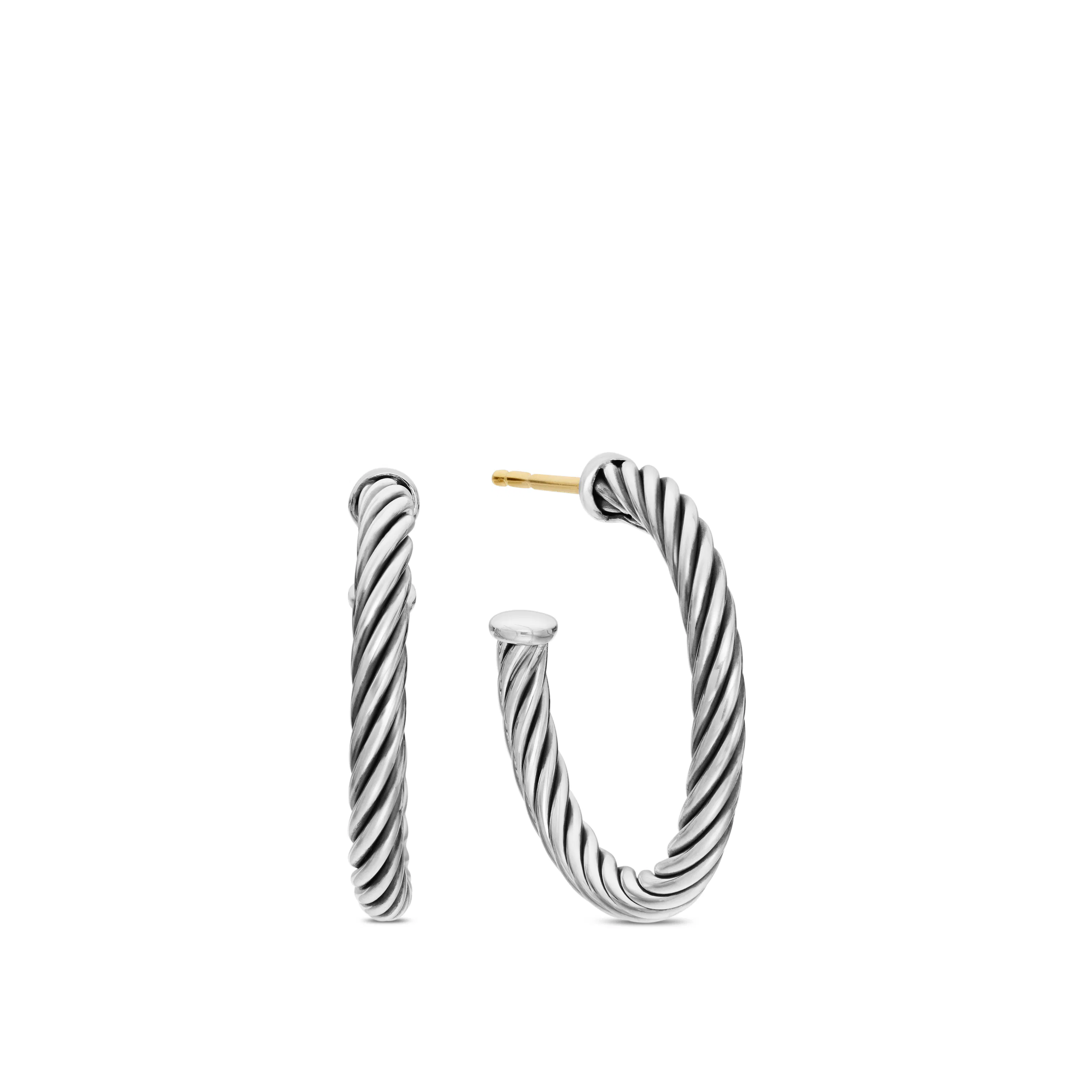 Vertical Cable Hoop Earrings in Sterling Silver, 3/4in