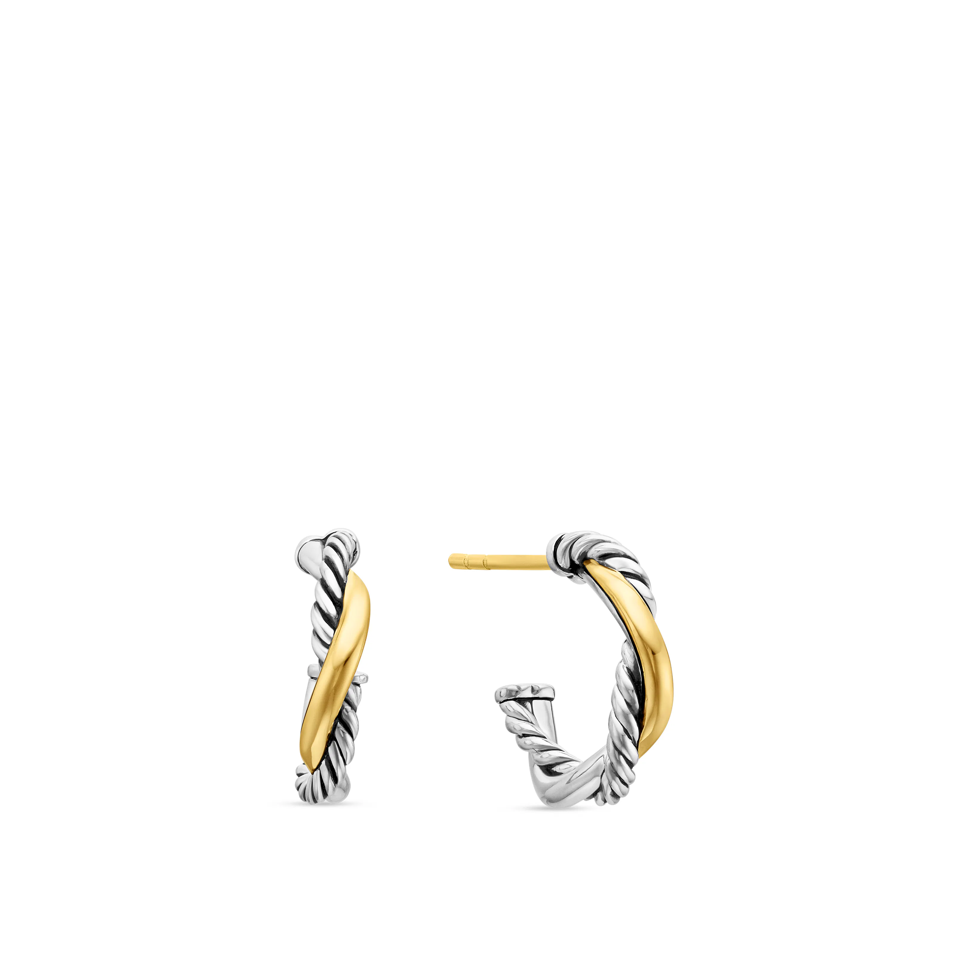 Vertical Petite Infinity Huggie Hoop Earrings in Sterling Silver with 14K Yellow Gold, 3mm