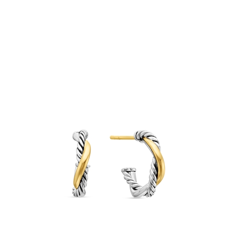 Vertical Petite Infinity Huggie Hoop Earrings in Sterling Silver with 14K Yellow Gold, 3mm