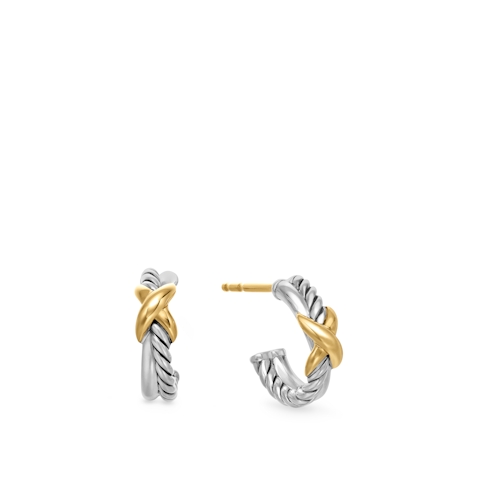 Vertical Petite X Hoop Earrings in Sterling Silver with 18K Yellow Gold, 12.6mm