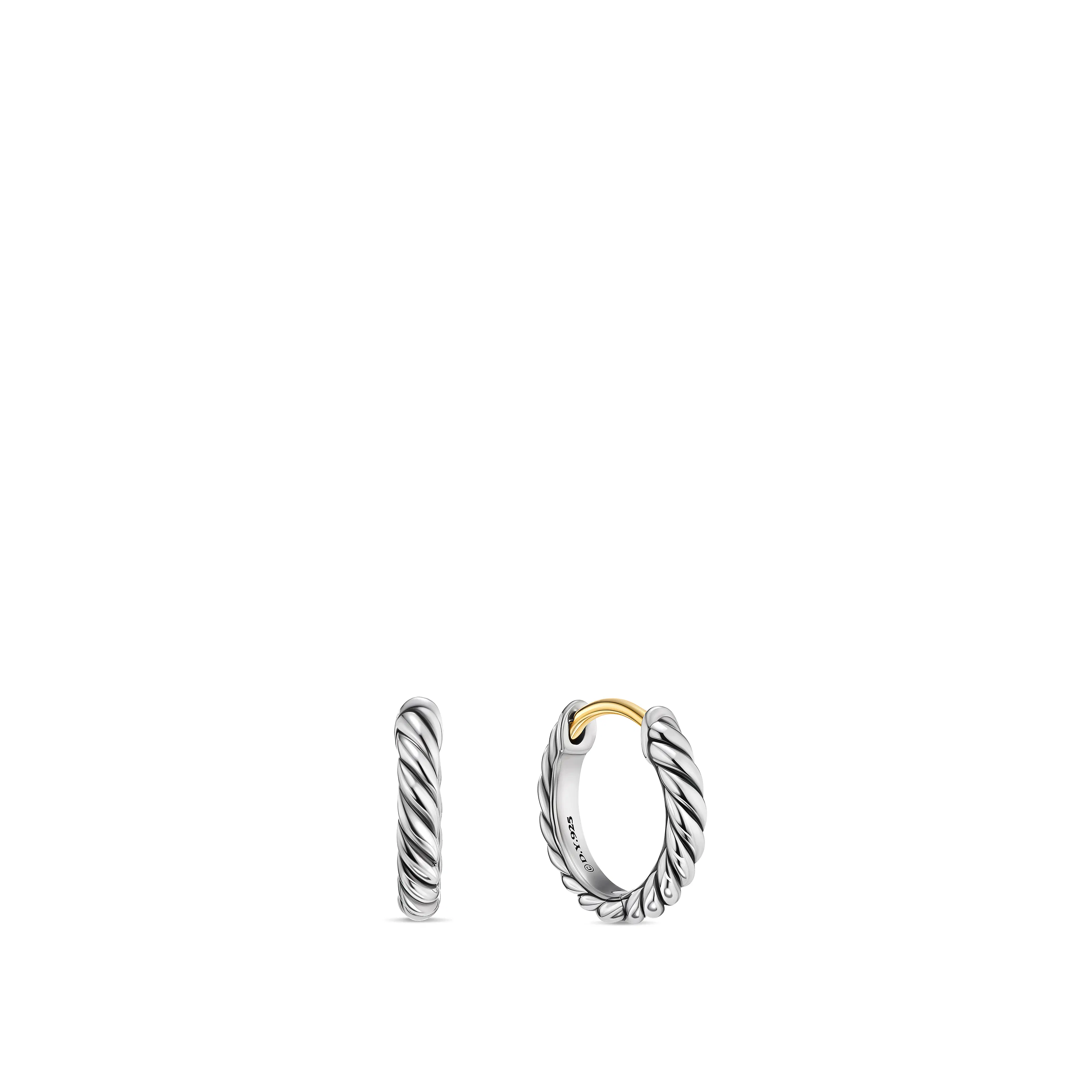 Vertical Sculpted Cable Micro Huggie Hoop Earrings in Sterling Silver, 10.7mm