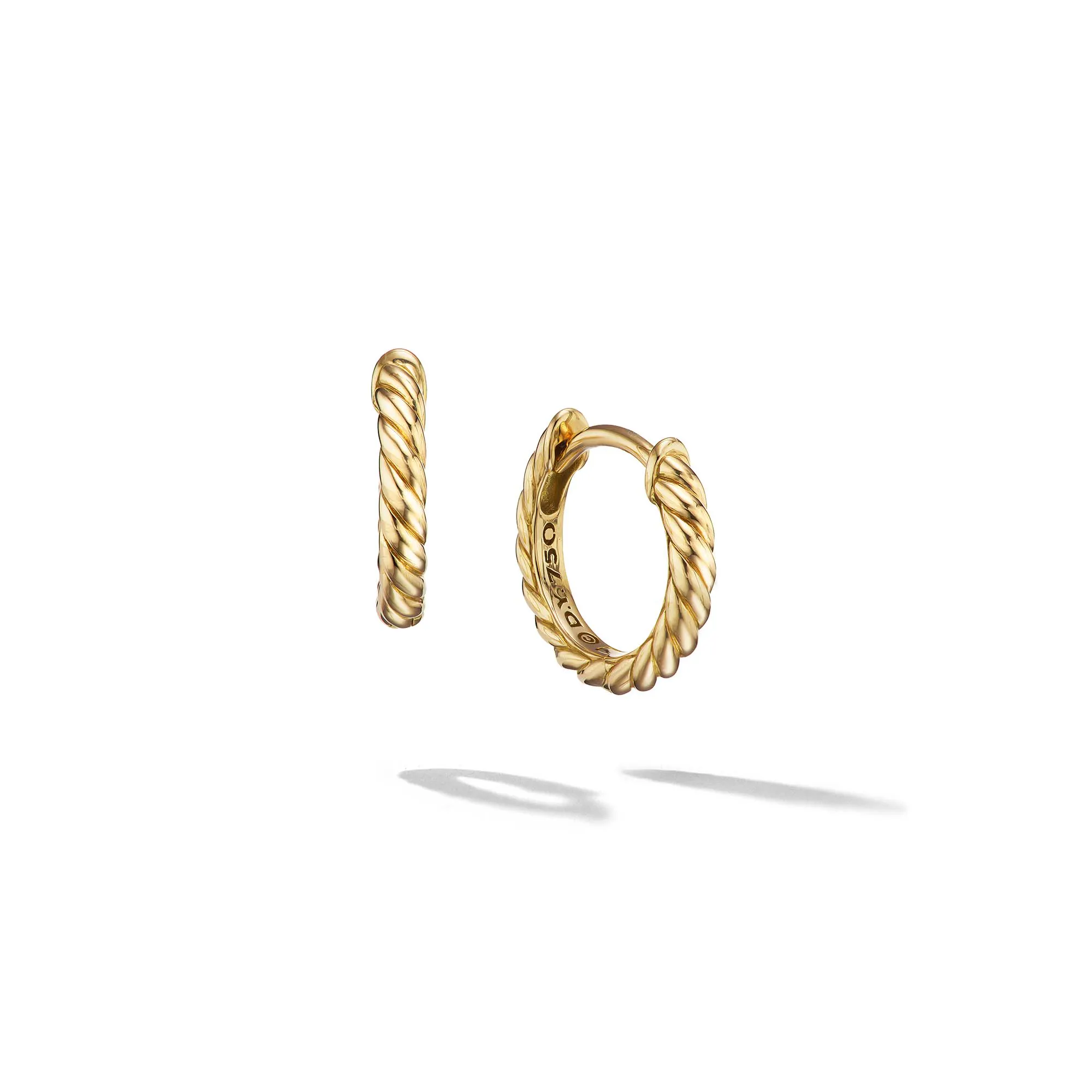 Vertical Sculpted Cable Micro Huggie Hoop Earrings in 18K Yellow Gold, 10.7mm