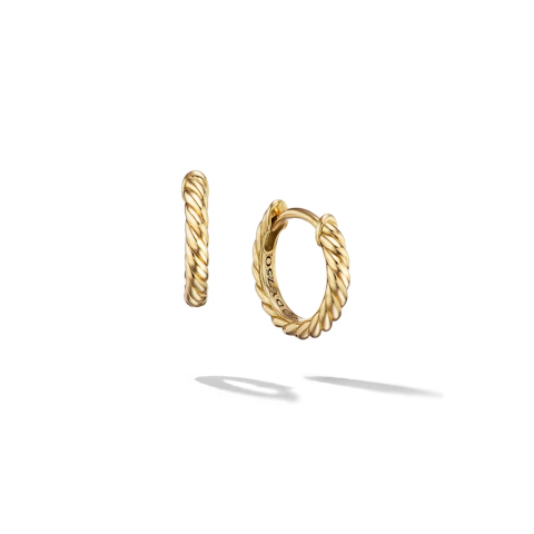 Vertical Sculpted Cable Micro Huggie Hoop Earrings in 18K Yellow Gold, 10.7mm