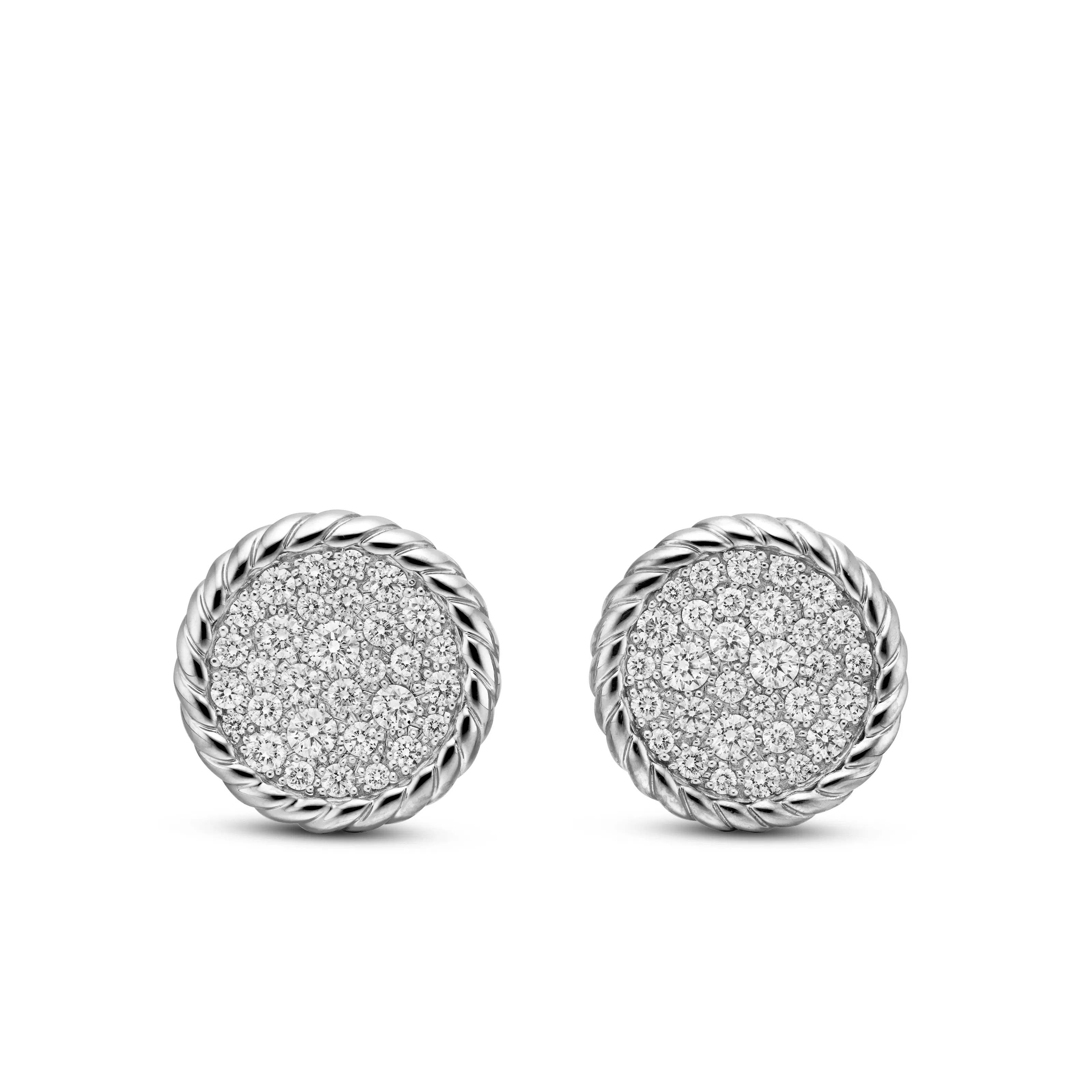 Vertical DY Elements Button Stud Earrings in Sterling Silver with Diamonds, 13.6mm